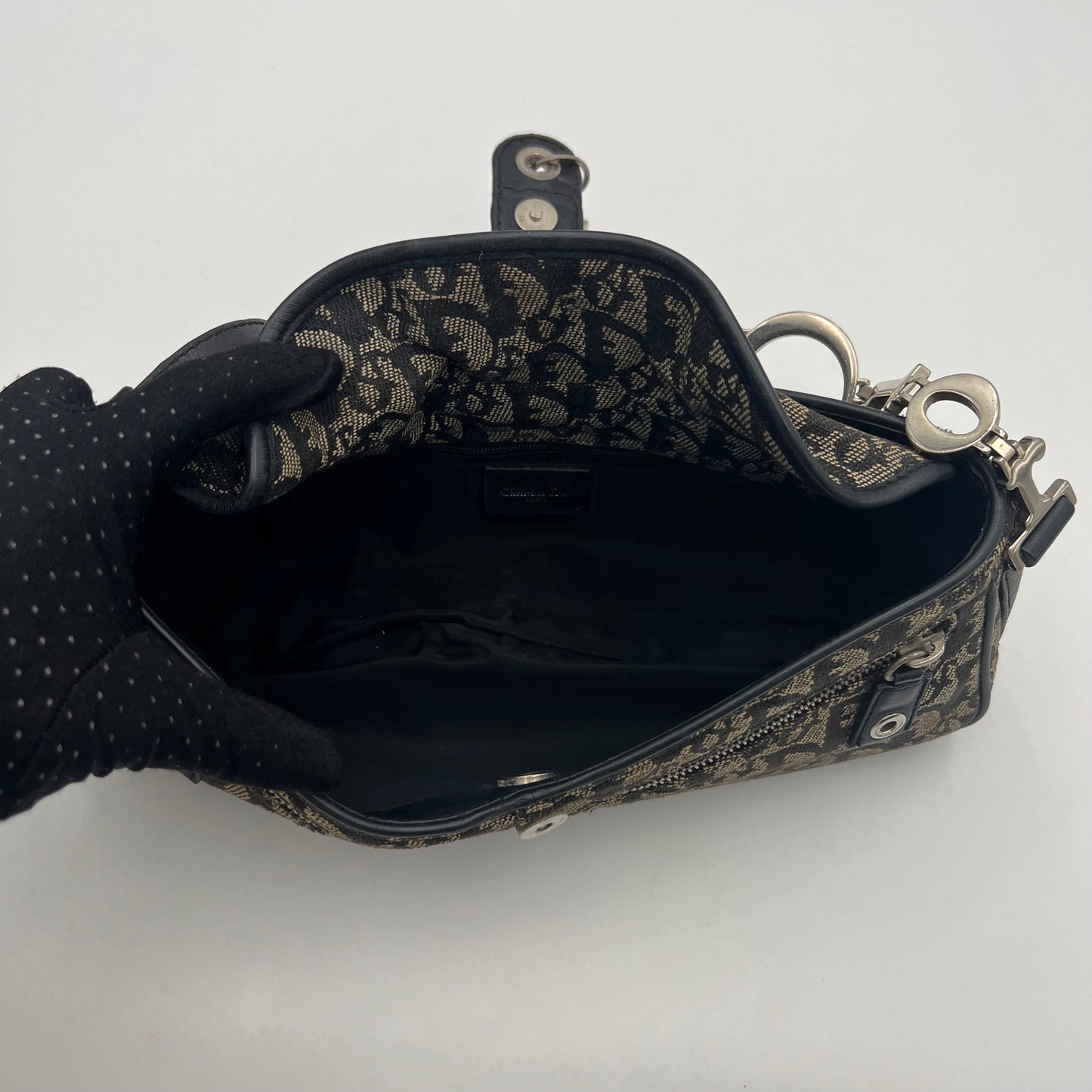 Christian Dior Black Oblique Canvas D Charm Spellout Shoulder Bag
