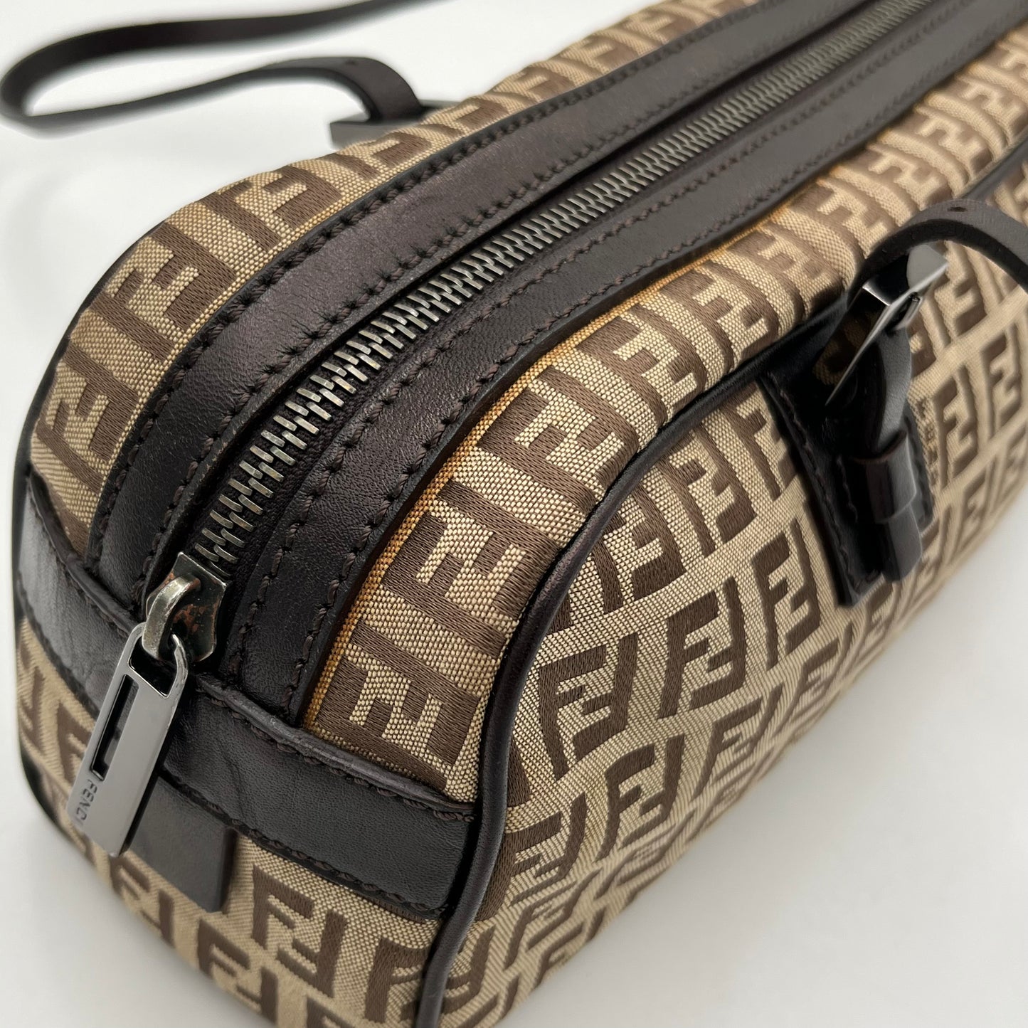 Fendi Brown Zucchino Barrel Shoulder Bag