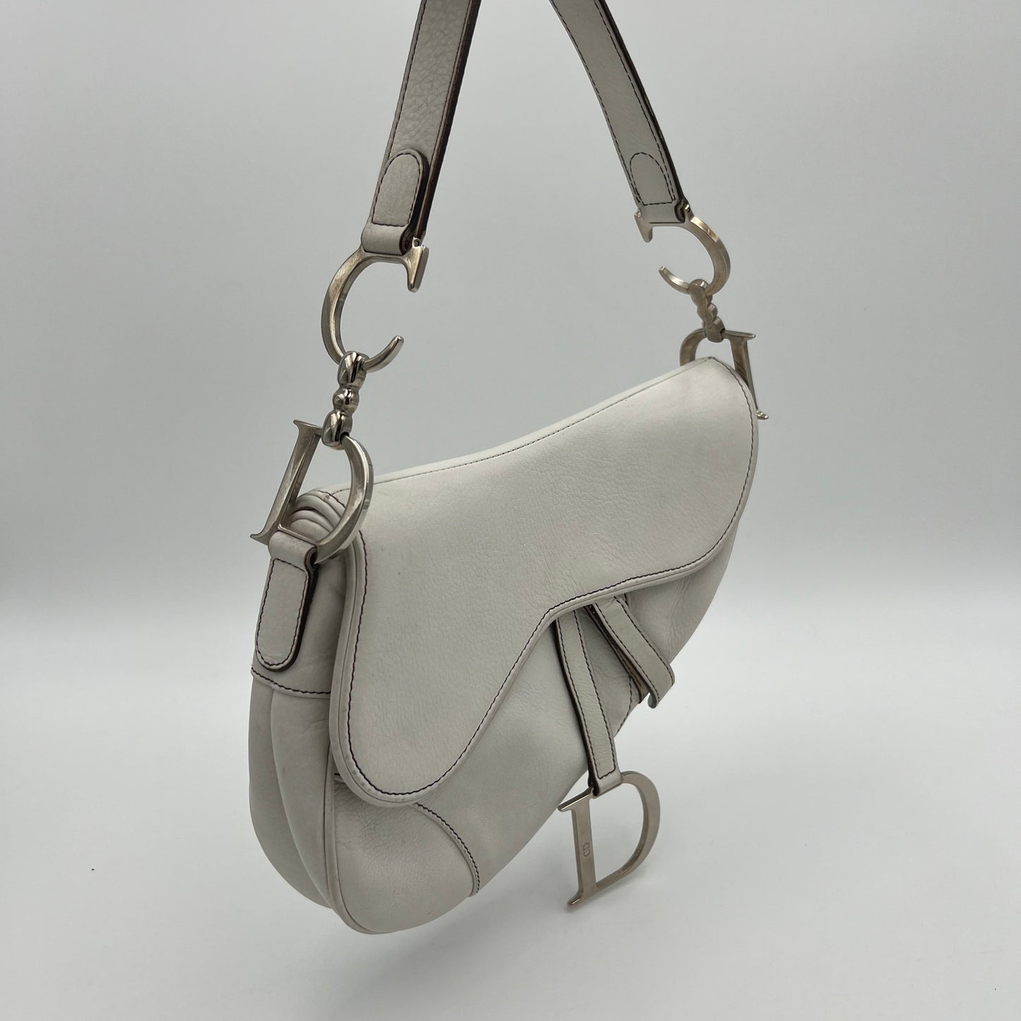 Christian Dior White Leather Saddle