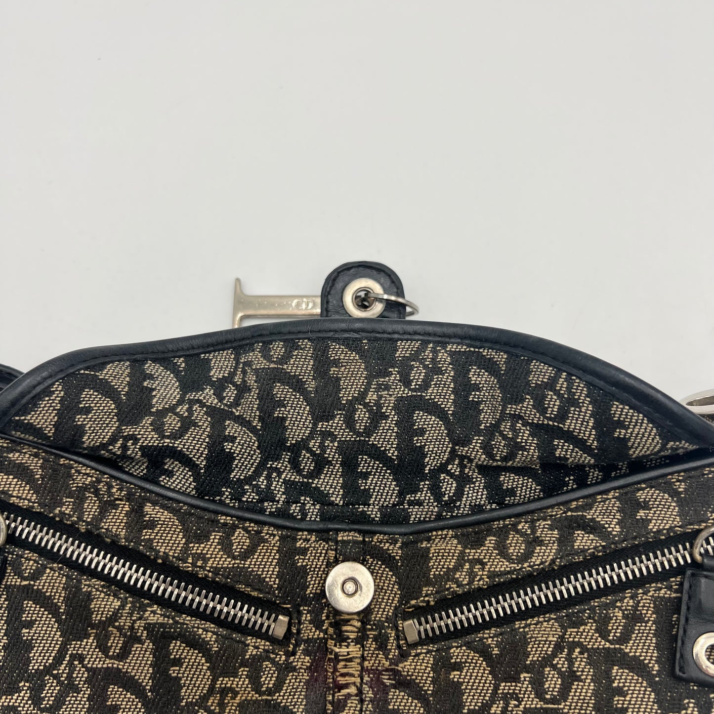 Christian Dior Black Oblique Canvas D Charm Spellout Shoulder Bag