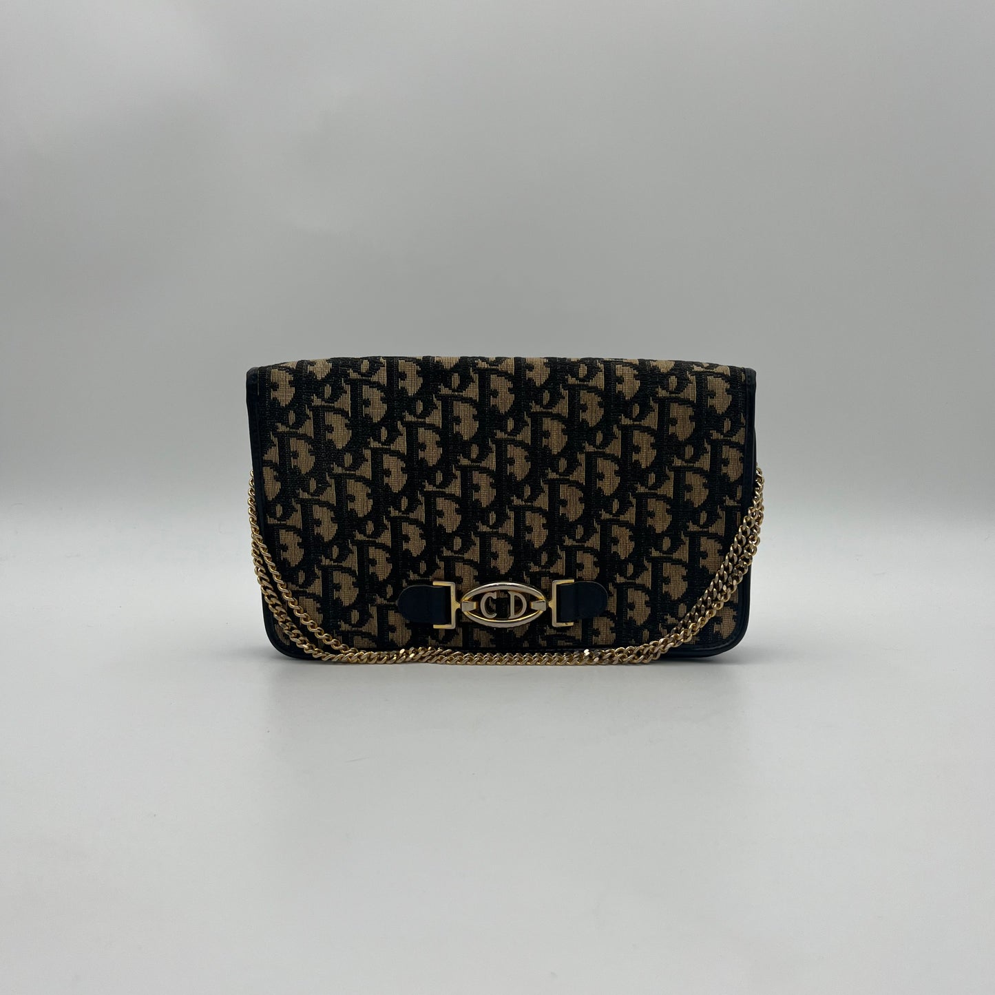 Christian Dior Blue Oblique Canvas CD Logo Full Flap Chain Bag
