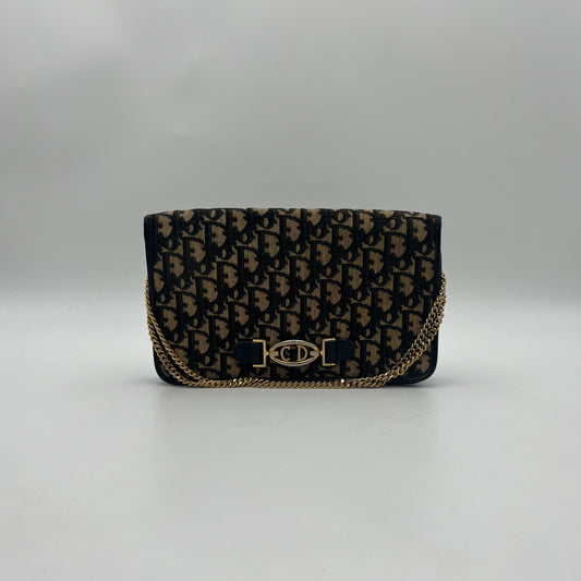 Christian Dior Blue Oblique Canvas CD Logo Full Flap Chain Bag