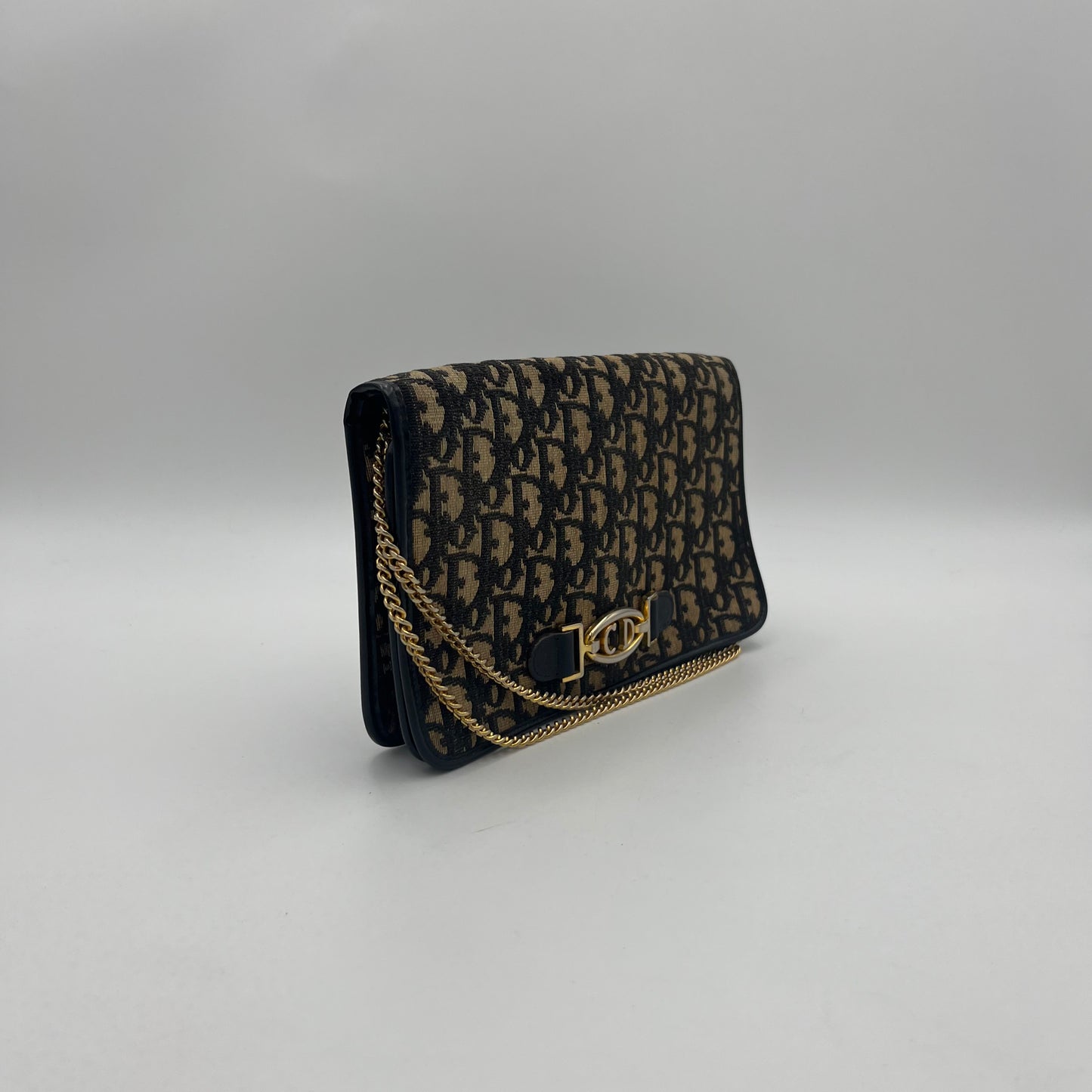 Christian Dior Blue Oblique Canvas CD Logo Full Flap Chain Bag
