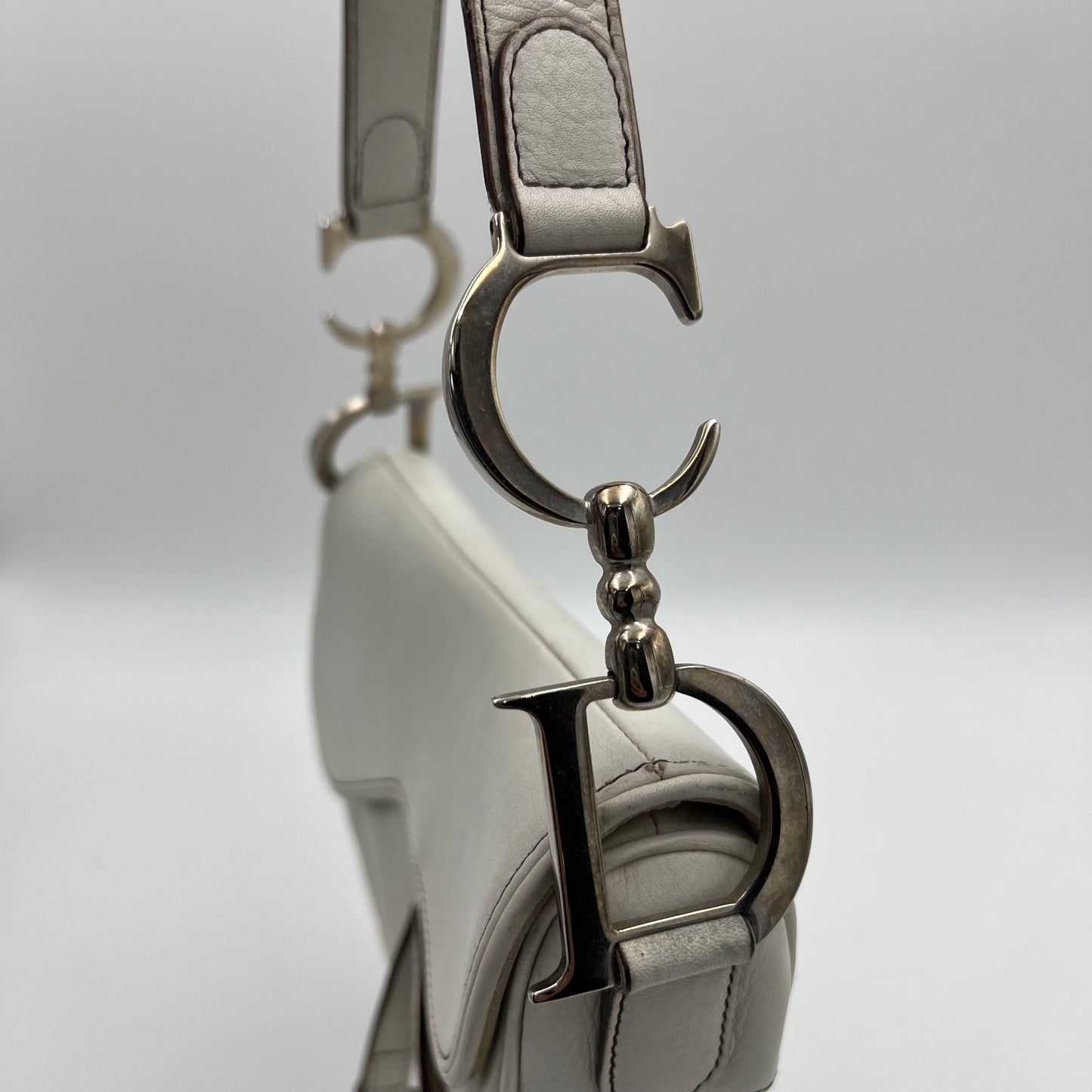 Christian Dior White Leather Saddle