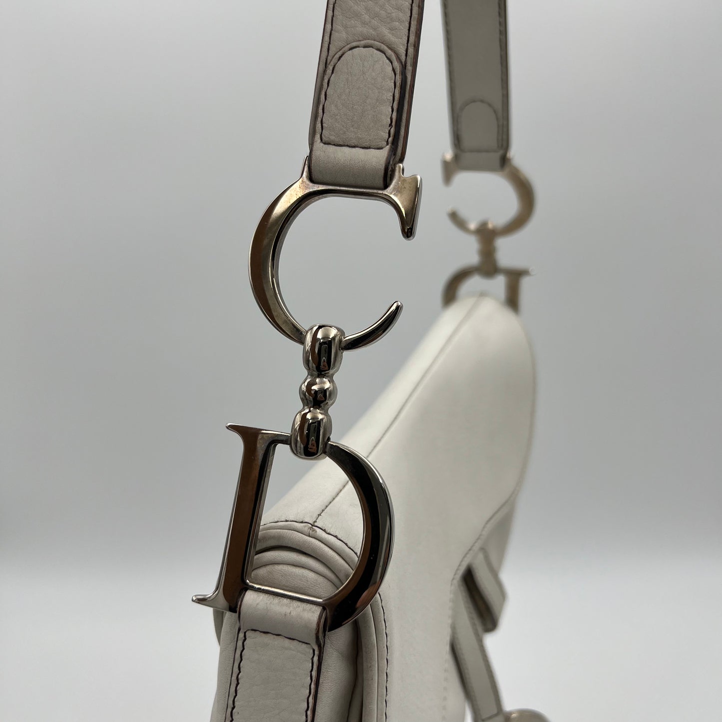 Christian Dior White Leather Saddle