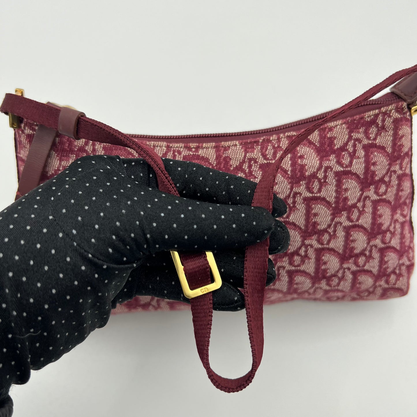 Christian Dior Burgundy Monogram Canvas Hobo Pochette