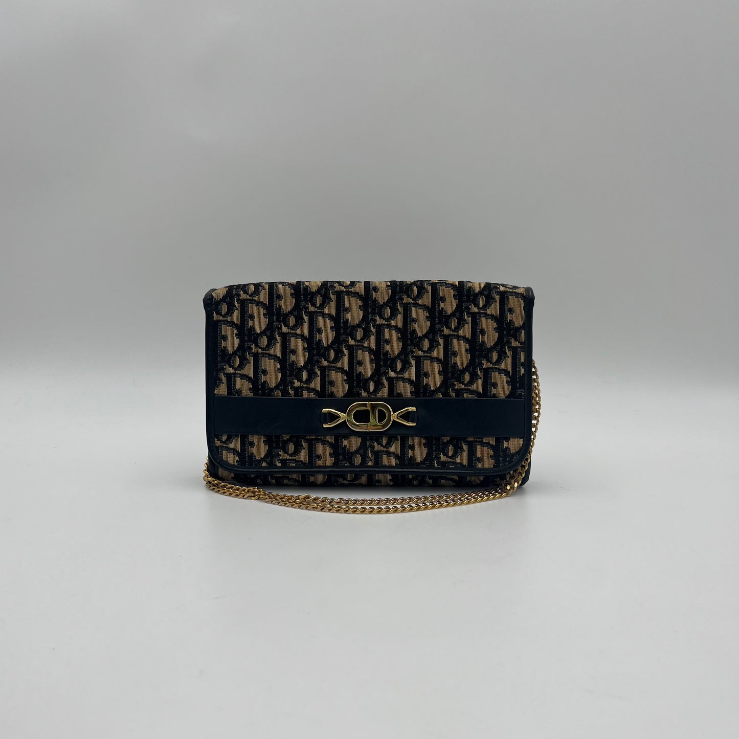 Christian Dior Vintage Blue Oblique Canvas CD Small Flap Chain Bag