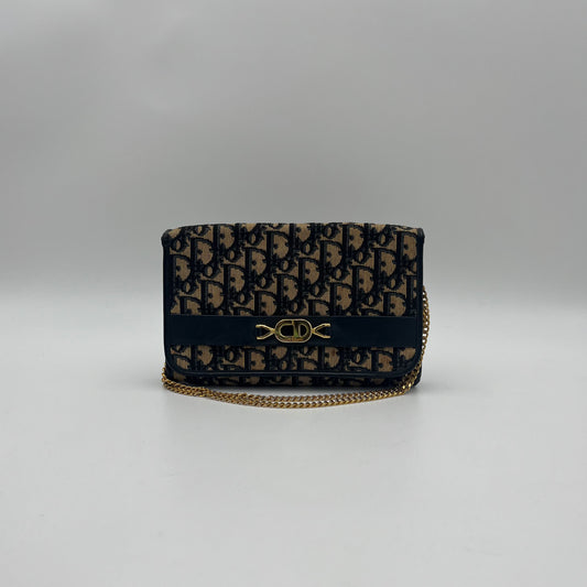 Christian Dior Vintage Blue Oblique Canvas CD Small Flap Chain Bag