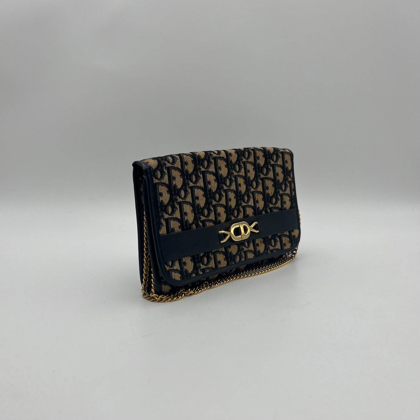 Christian Dior Vintage Blue Oblique Canvas CD Small Flap Chain Bag
