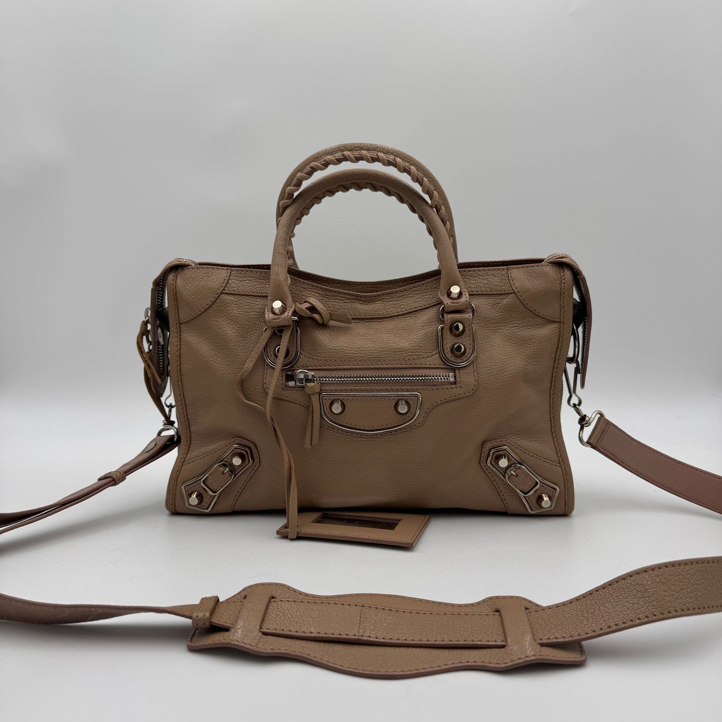 Balenciaga Beige Leather Classic Metallic Edge Small City