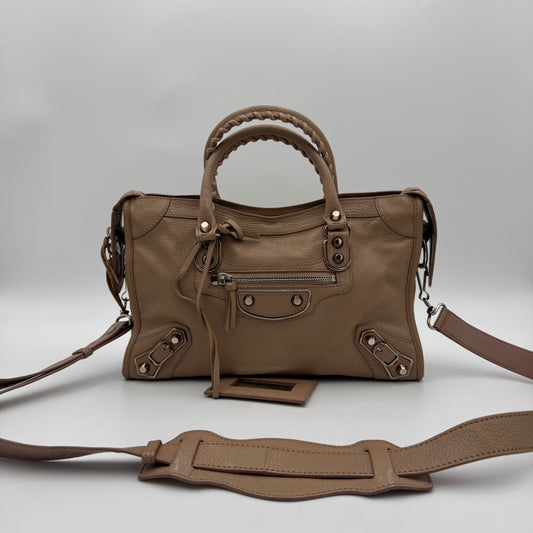 Balenciaga Beige Leather Classic Metallic Edge Small City