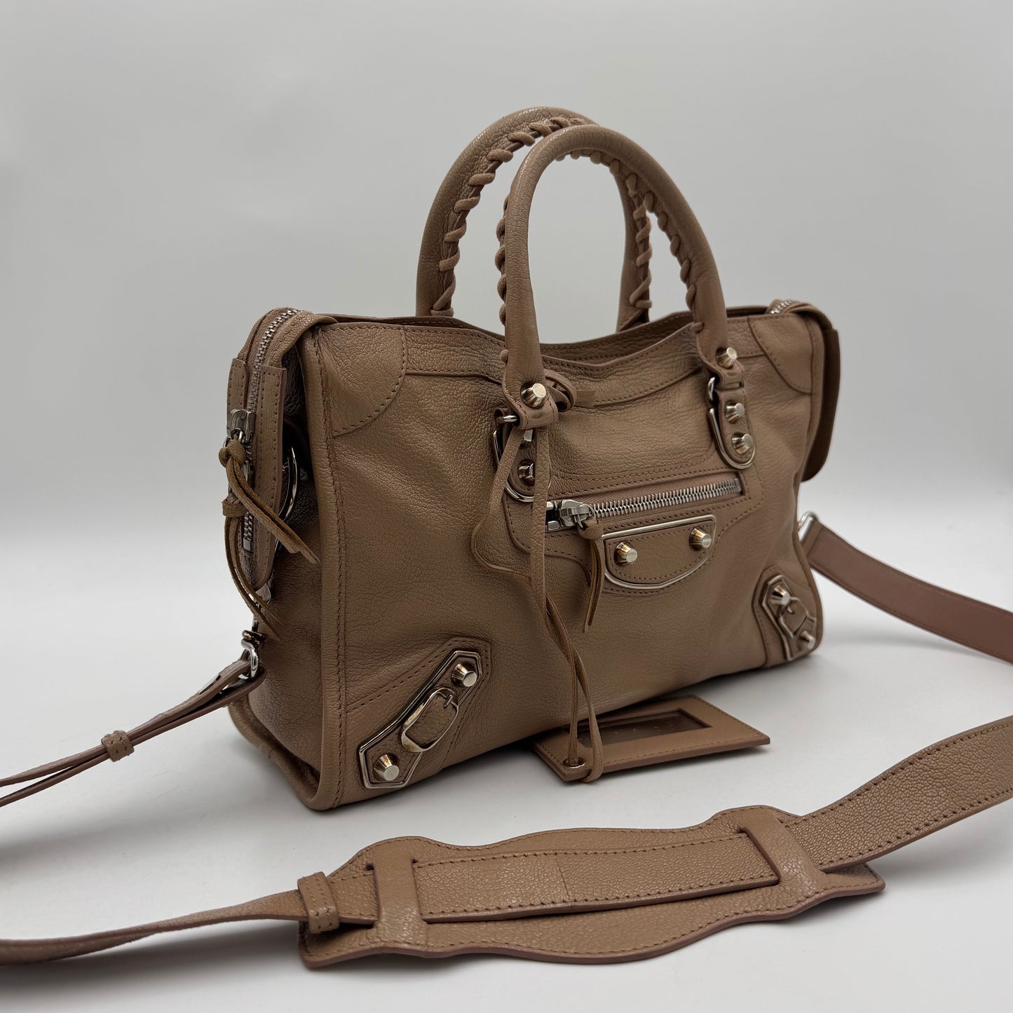 Balenciaga Beige Leather Classic Metallic Edge Small City
