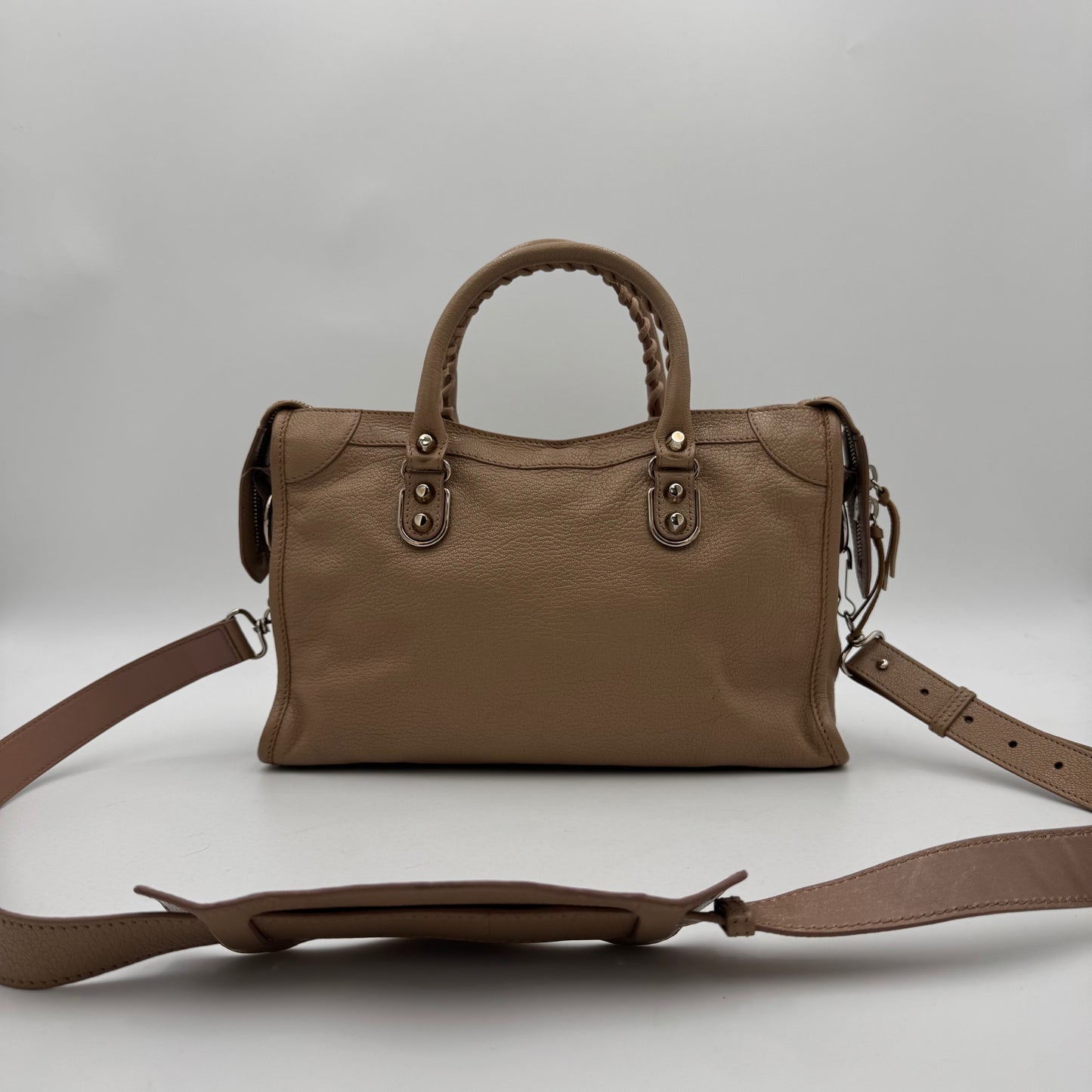 Balenciaga Beige Leather Classic Metallic Edge Small City