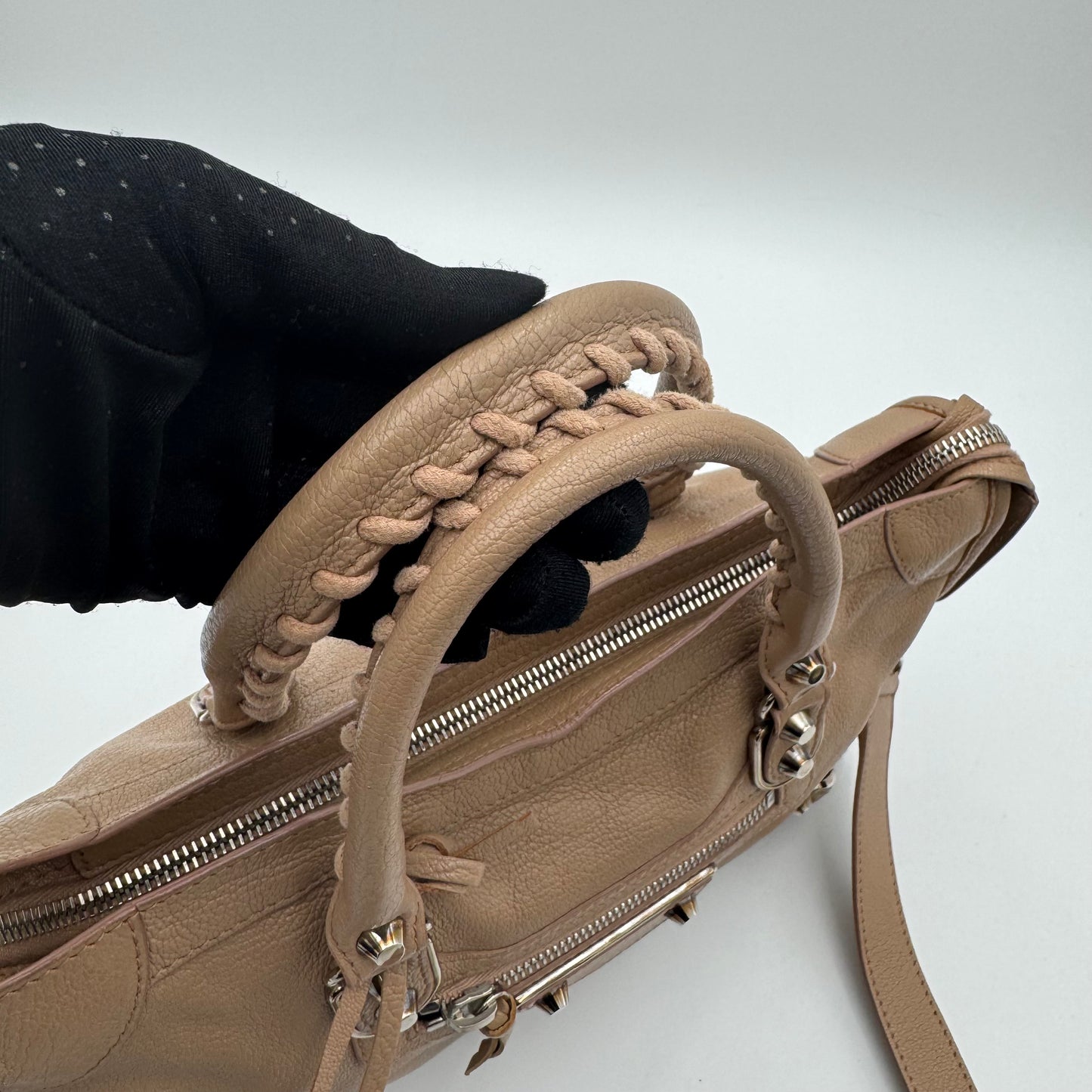 Balenciaga Beige Leather Classic Metallic Edge Small City