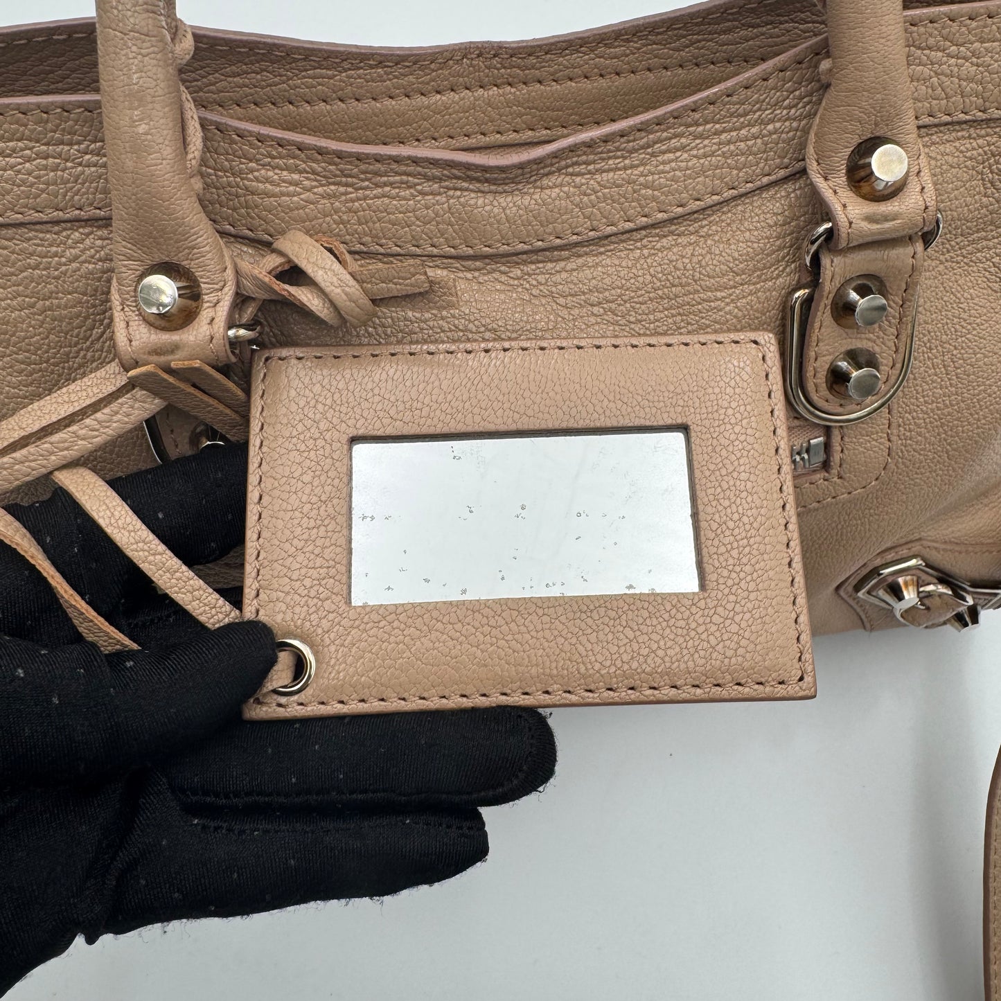 Balenciaga Beige Leather Classic Metallic Edge Small City