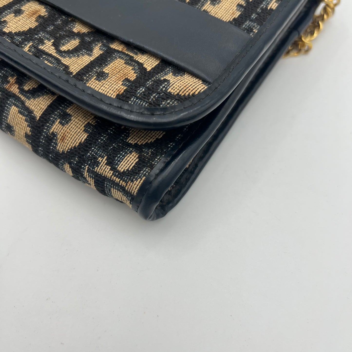 Christian Dior Vintage Blue Oblique Canvas CD Small Flap Chain Bag
