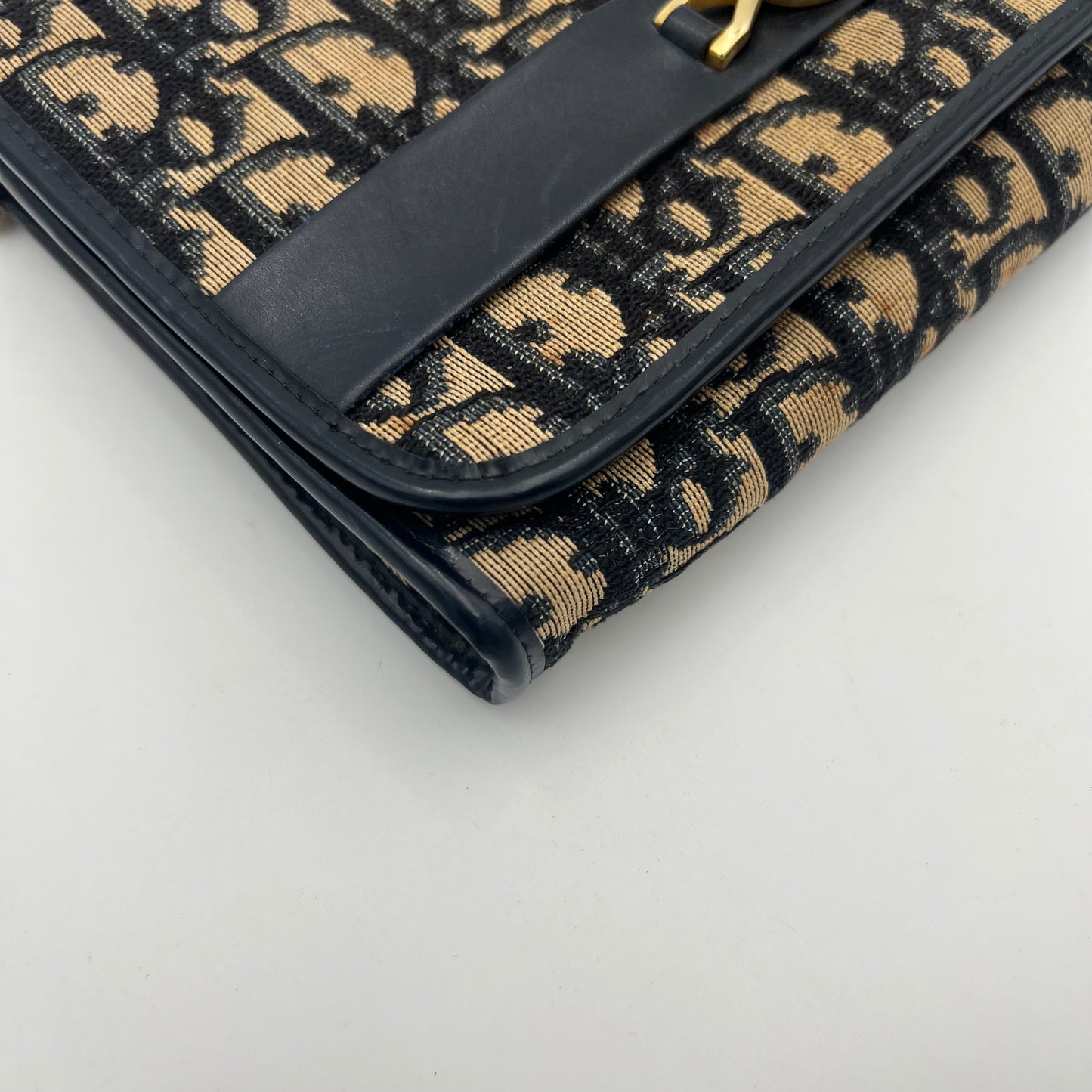 Christian Dior Vintage Blue Oblique Canvas CD Small Flap Chain Bag