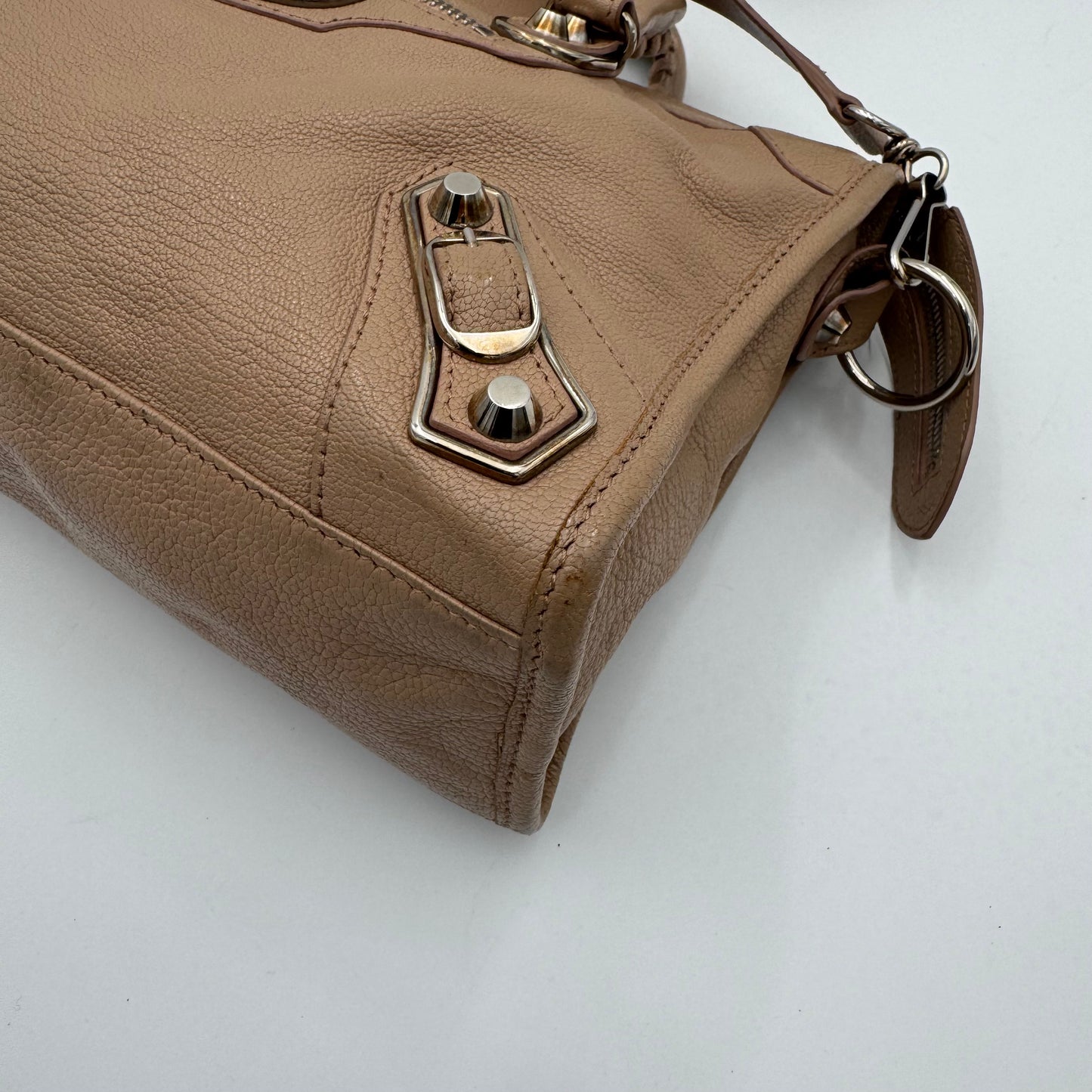 Balenciaga Beige Leather Classic Metallic Edge Small City