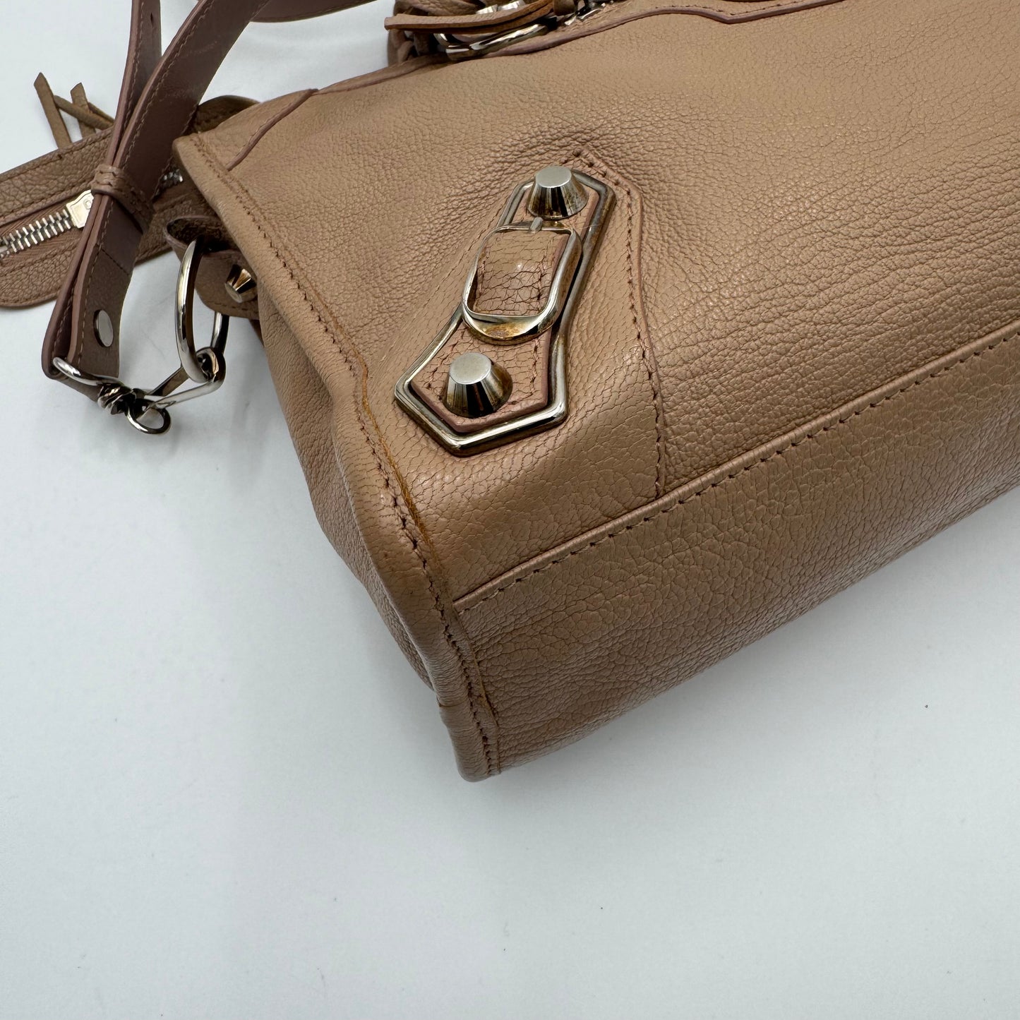 Balenciaga Beige Leather Classic Metallic Edge Small City