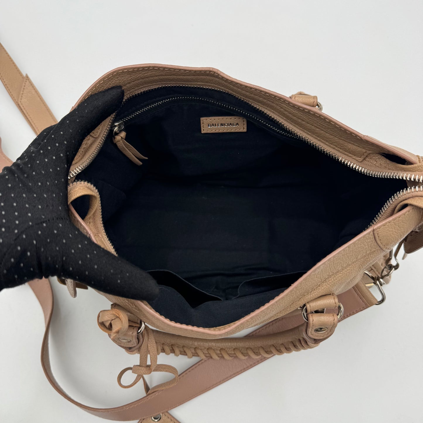 Balenciaga Beige Leather Classic Metallic Edge Small City