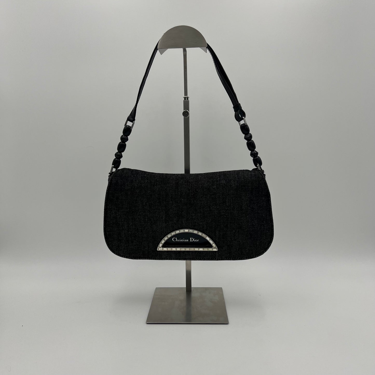 Christian Dior Gray Denim Malice Pearl Baguette