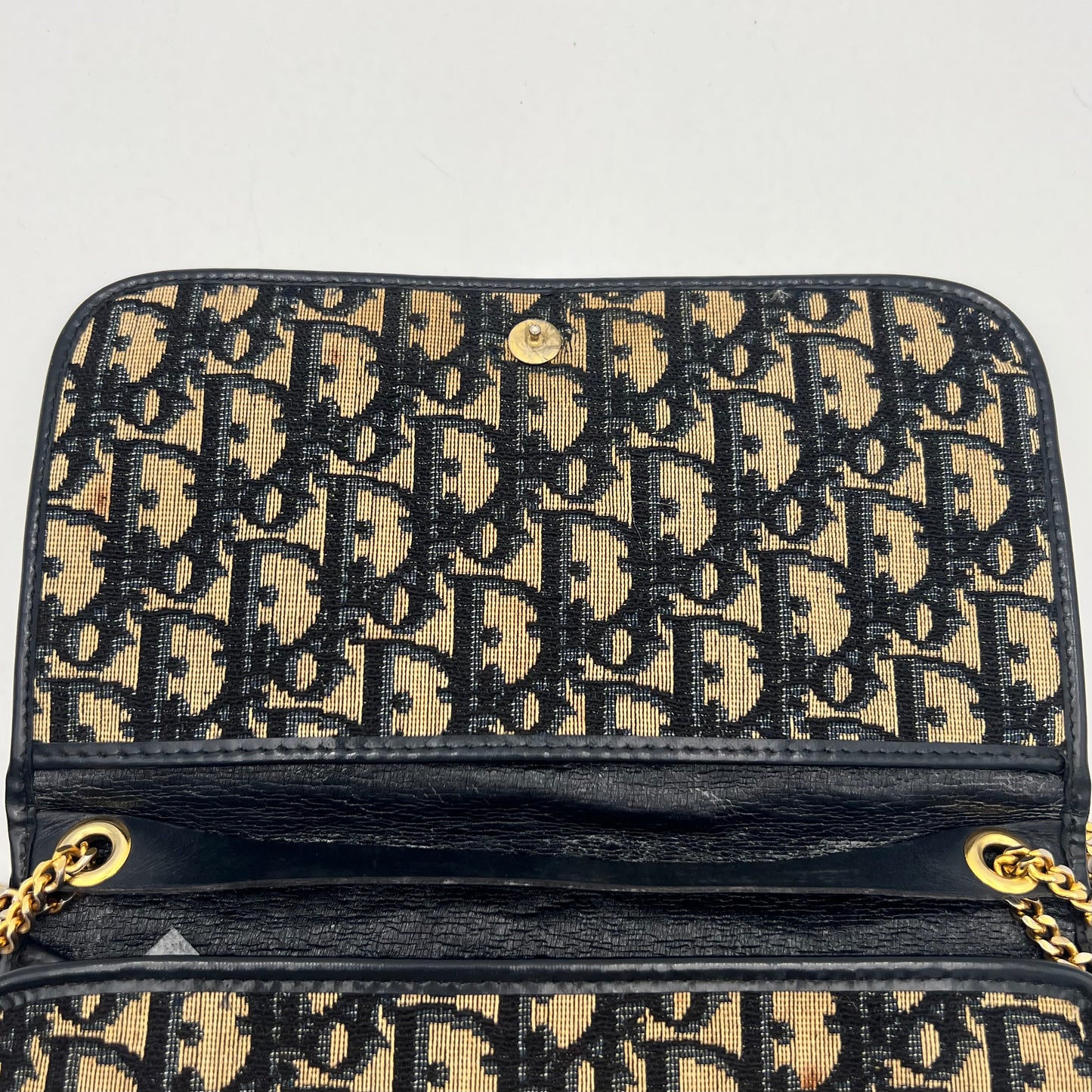 Christian Dior Vintage Blue Oblique Canvas CD Small Flap Chain Bag