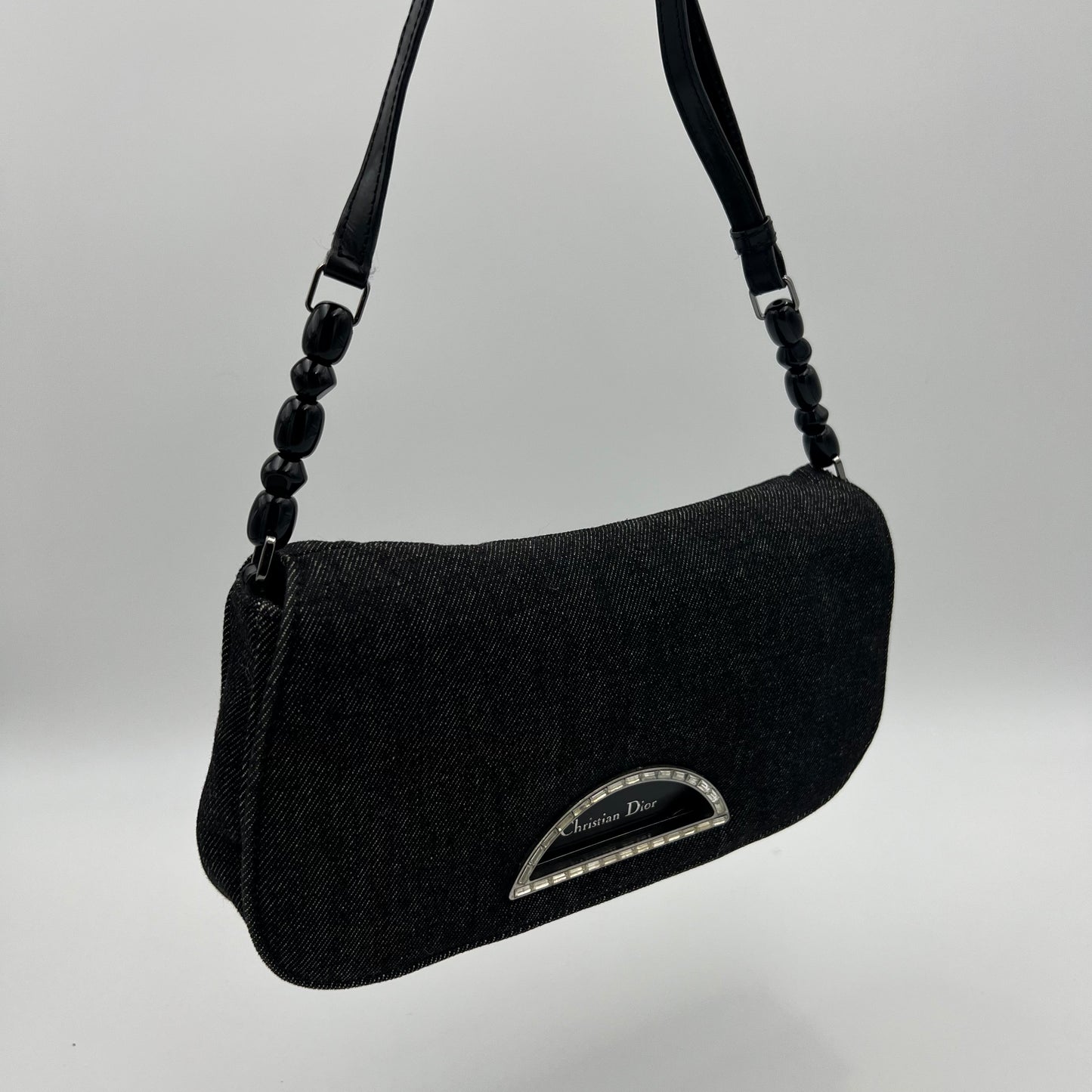 Christian Dior Gray Denim Malice Pearl Baguette