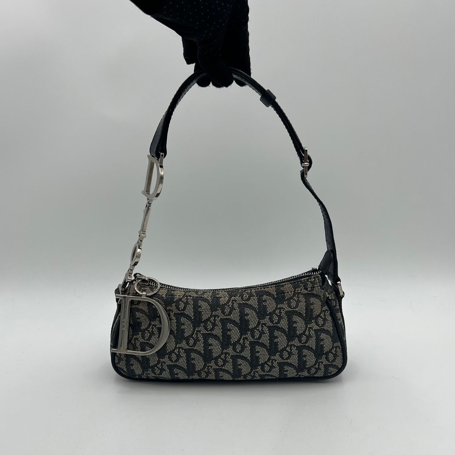Christian Dior Blue Oblique Canvas D Charm Spellout Pochette