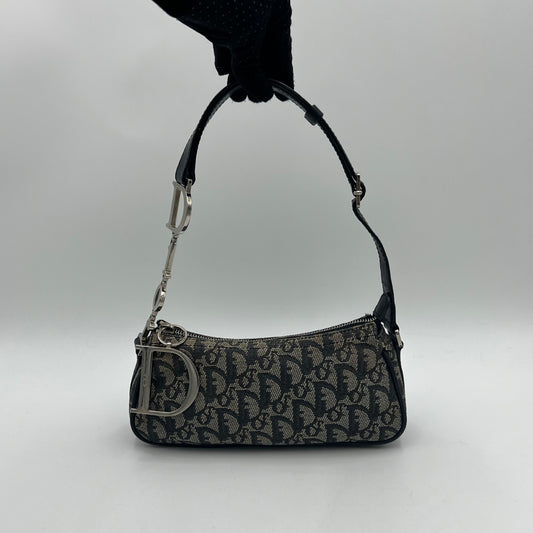 Christian Dior Blue Oblique Canvas D Charm Spellout Pochette