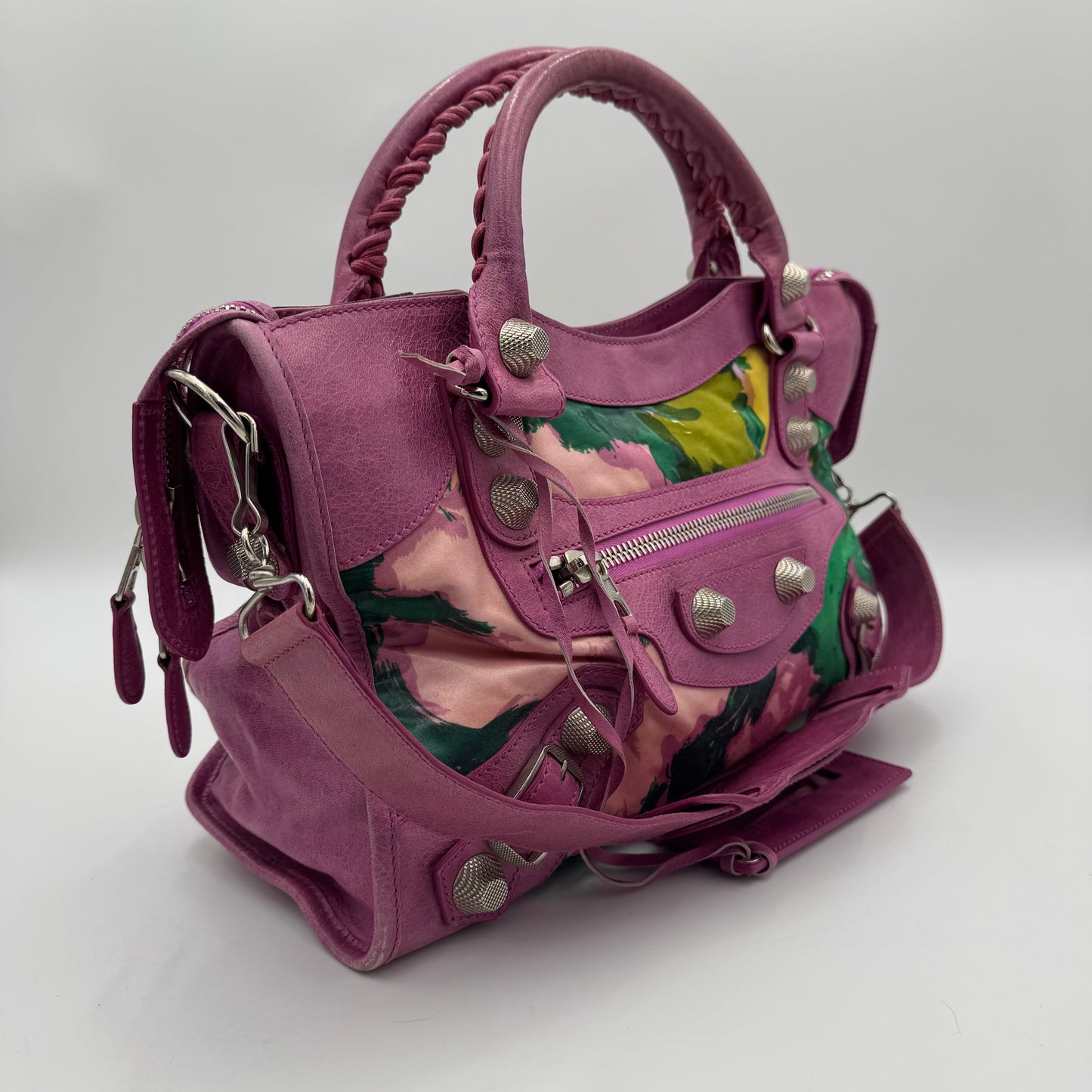 Balenciaga Pink Leather Floral Satin Giant 21 City SHW