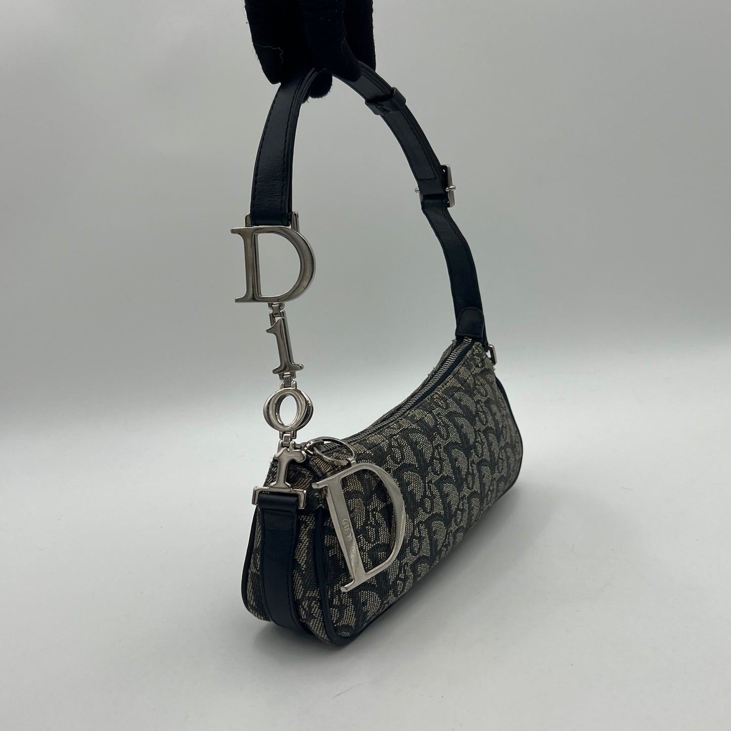 Christian Dior Blue Oblique Canvas D Charm Spellout Pochette