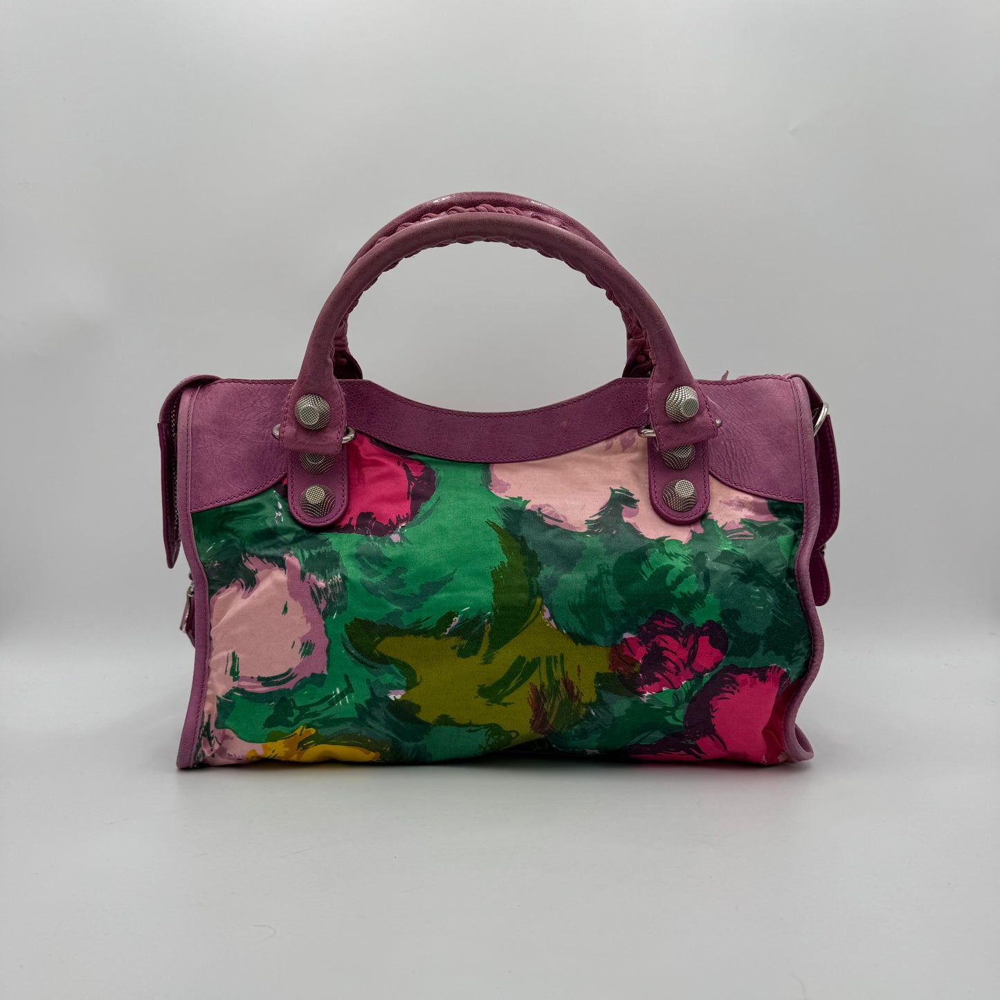 Balenciaga Pink Leather Floral Satin Giant 21 City SHW