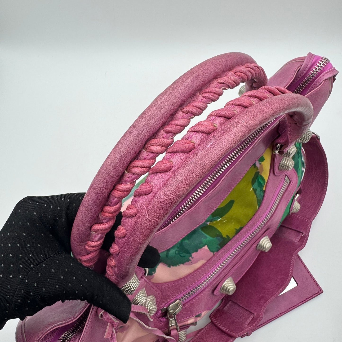 Balenciaga Pink Leather Floral Satin Giant 21 City SHW