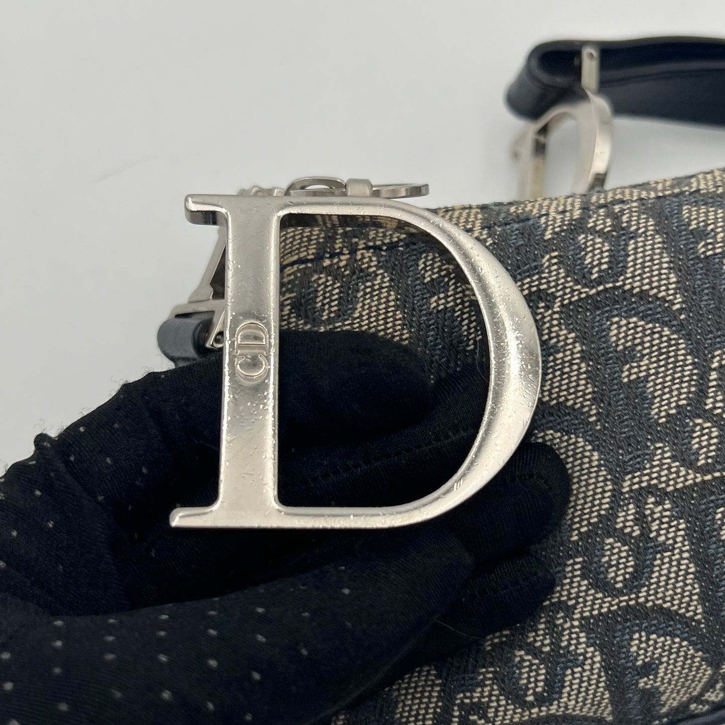 Christian Dior Blue Oblique Canvas D Charm Spellout Pochette