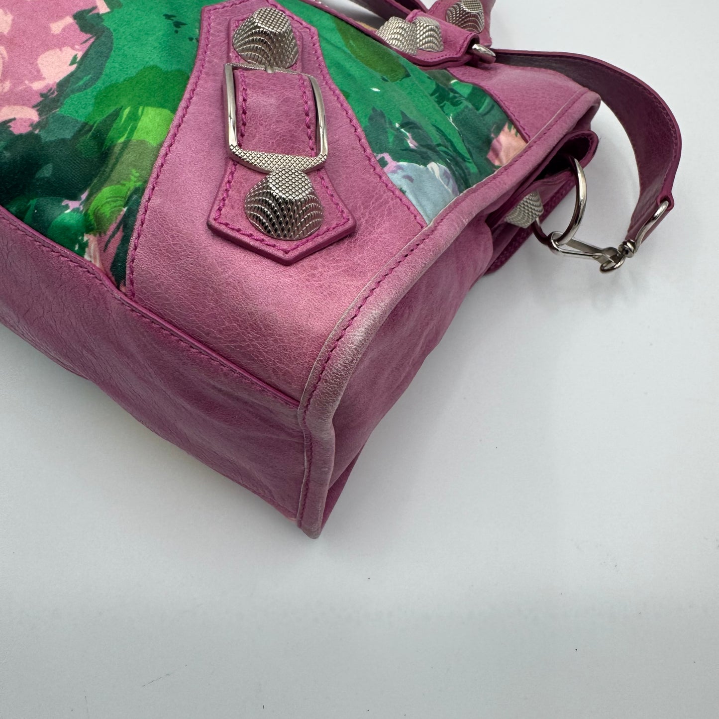 Balenciaga Pink Leather Floral Satin Giant 21 City SHW