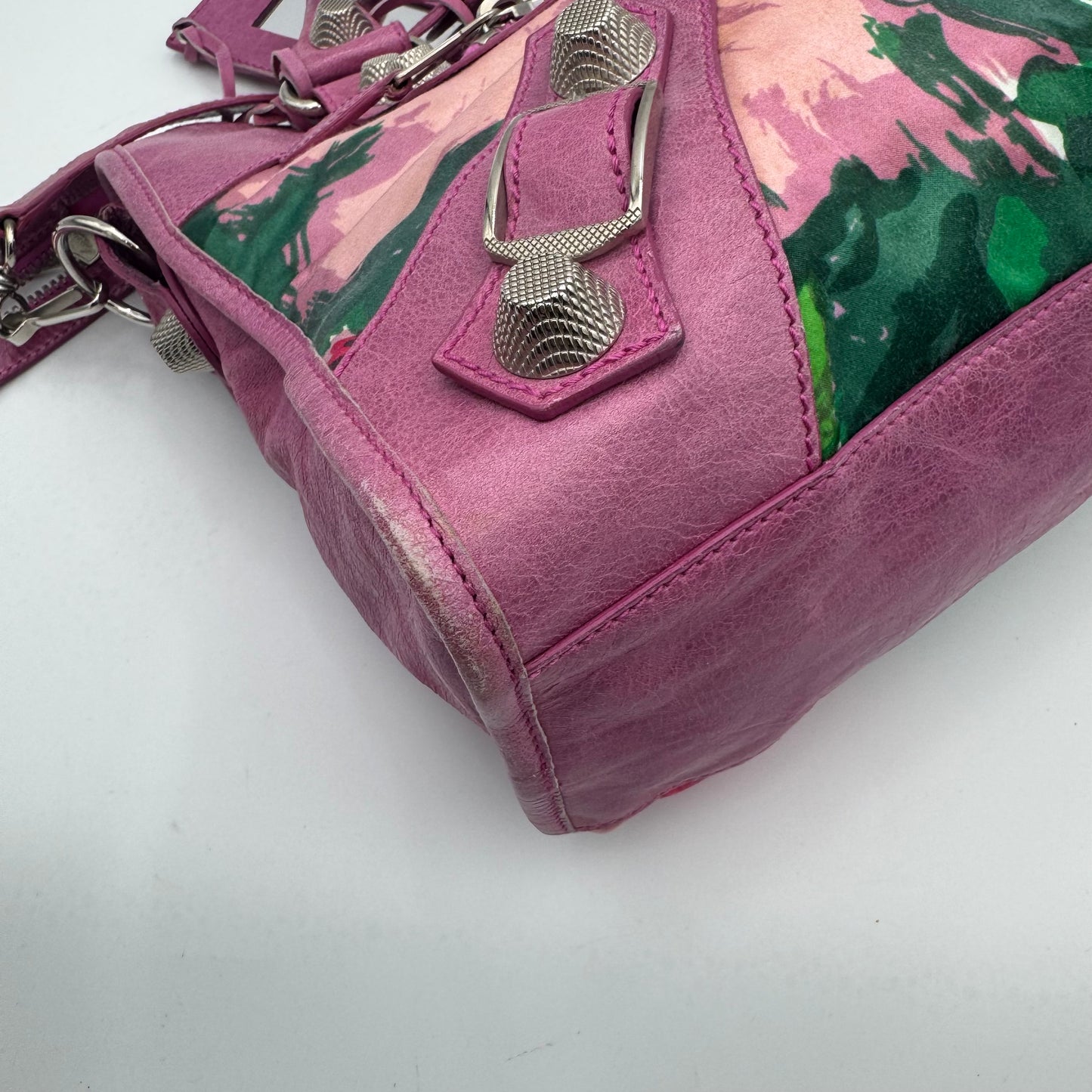 Balenciaga Pink Leather Floral Satin Giant 21 City SHW