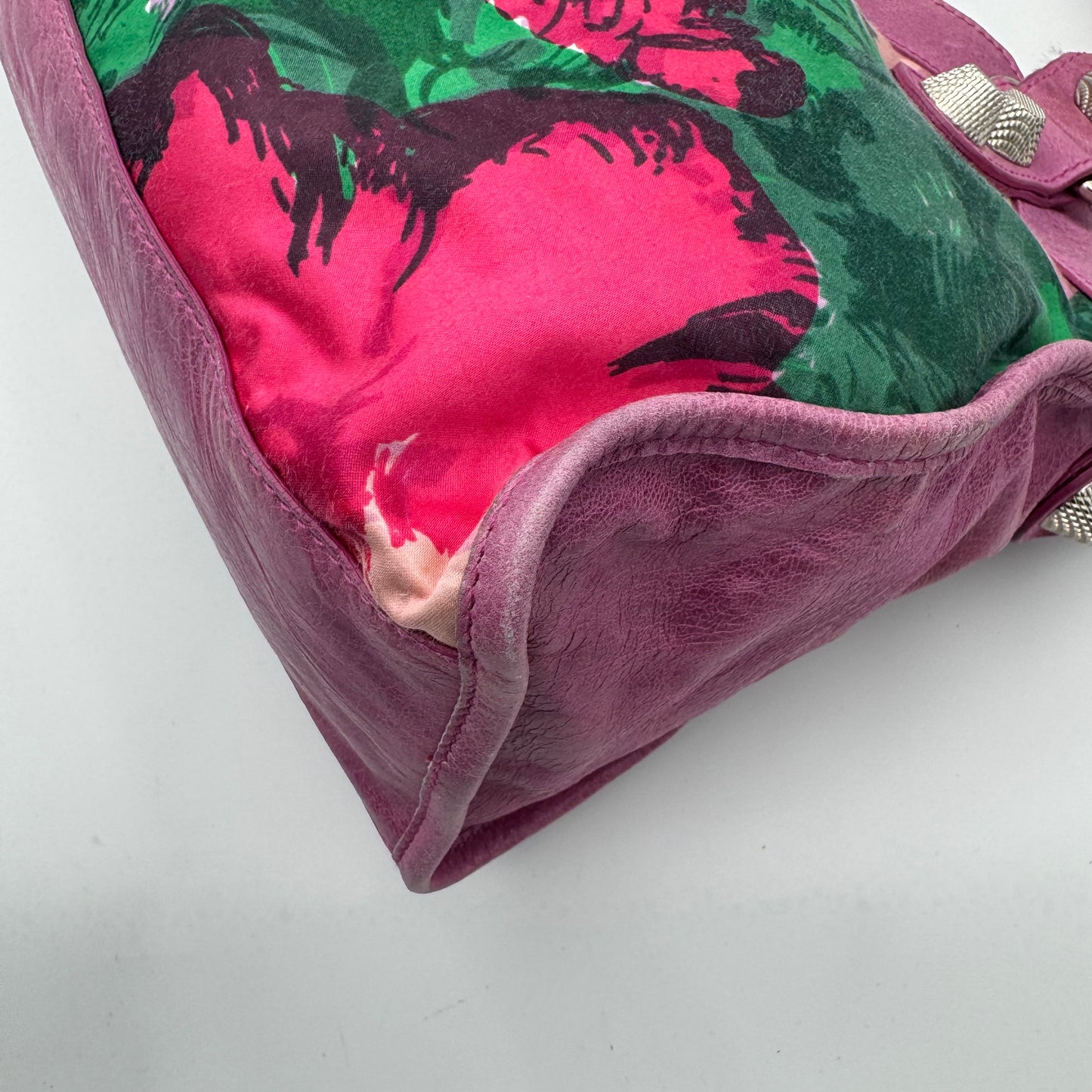 Balenciaga Pink Leather Floral Satin Giant 21 City SHW