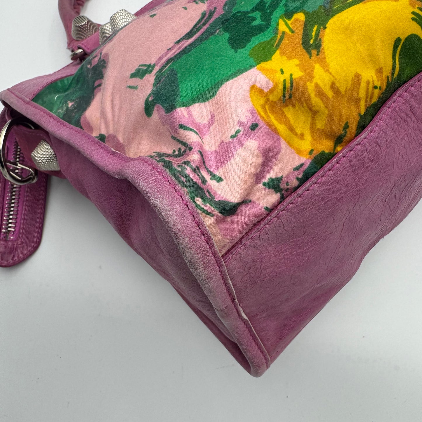 Balenciaga Pink Leather Floral Satin Giant 21 City SHW
