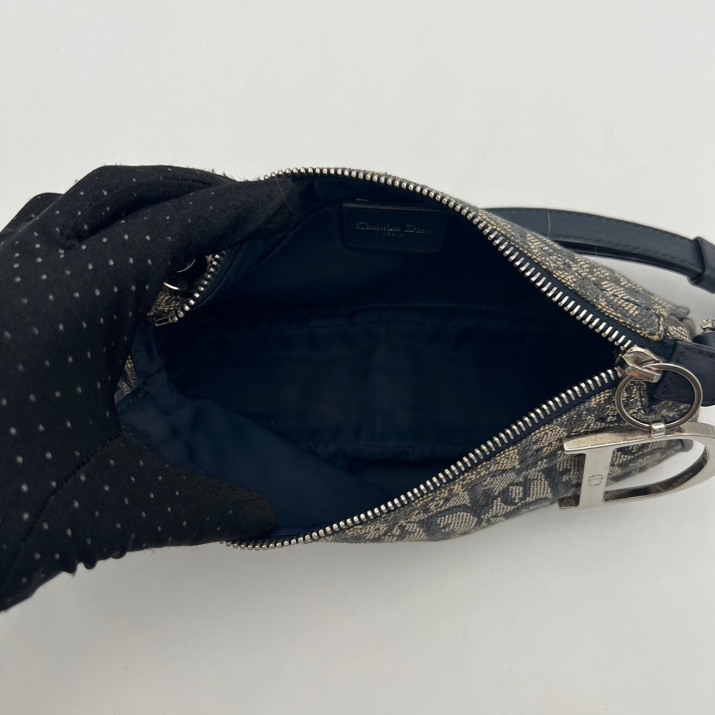 Christian Dior Blue Oblique Canvas D Charm Spellout Pochette