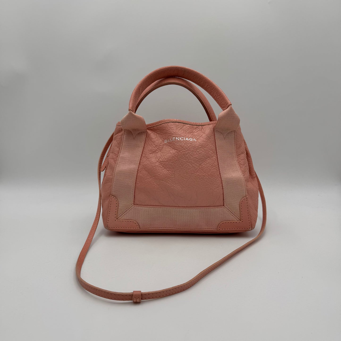 Balenciaga Pink Leather Navy Cabas XS