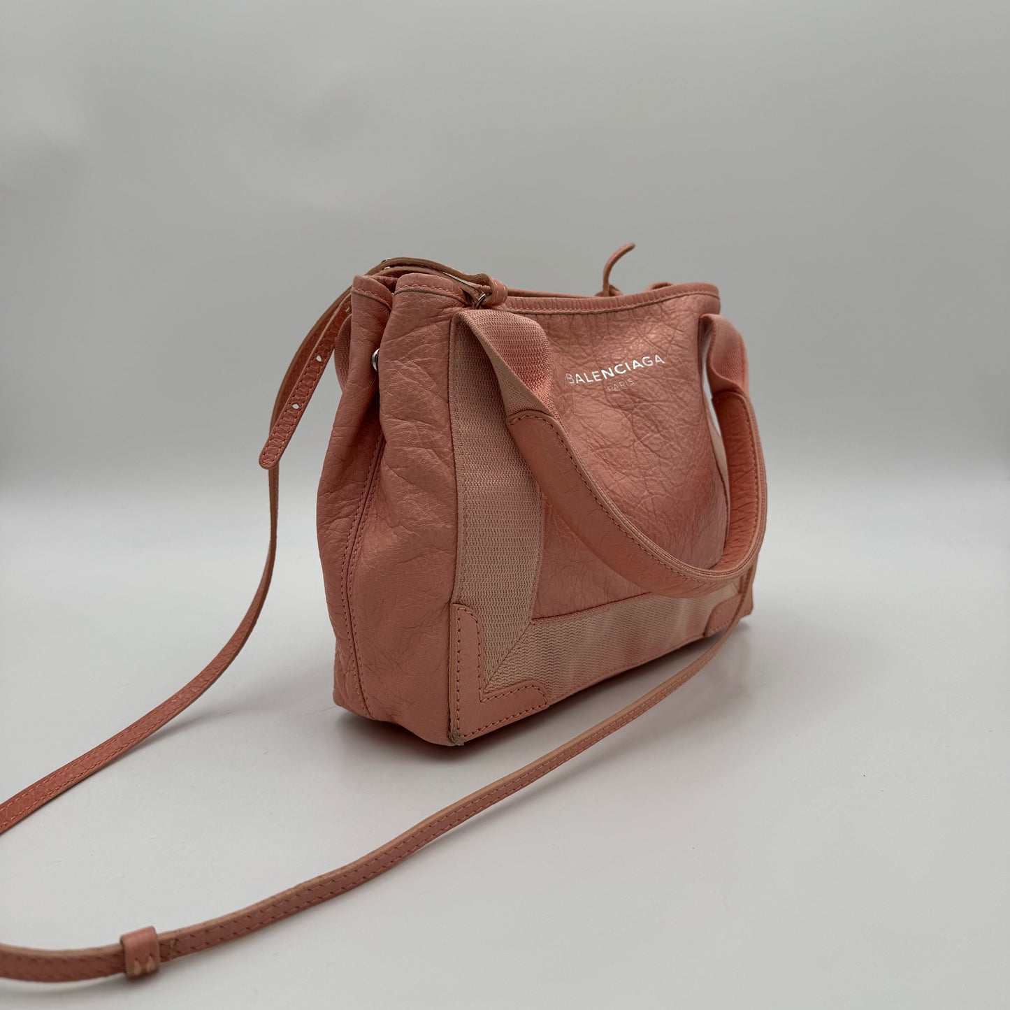 Balenciaga Pink Leather Navy Cabas XS