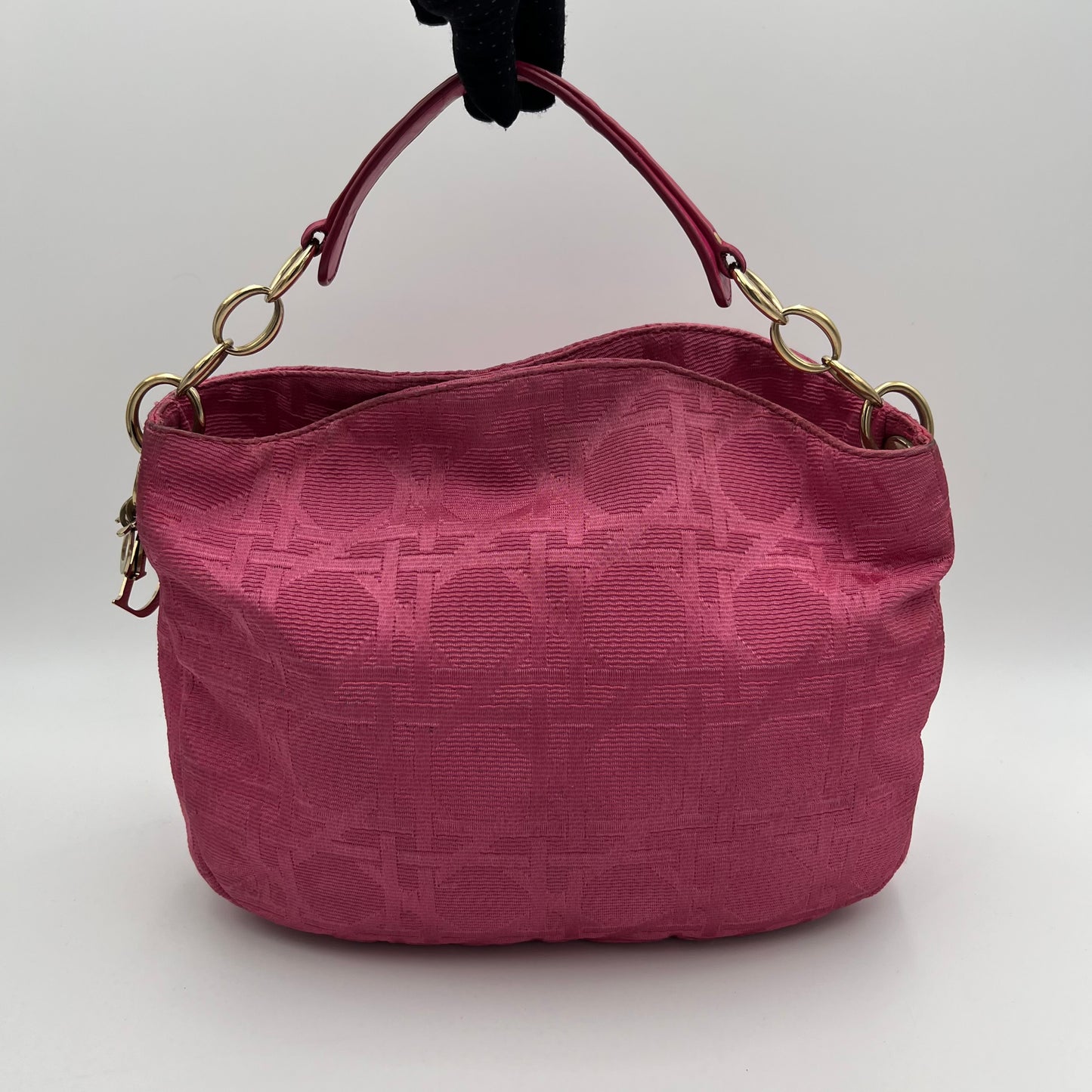 Christian Dior Pink Cannage Canvas Hobo Shoulder Bag
