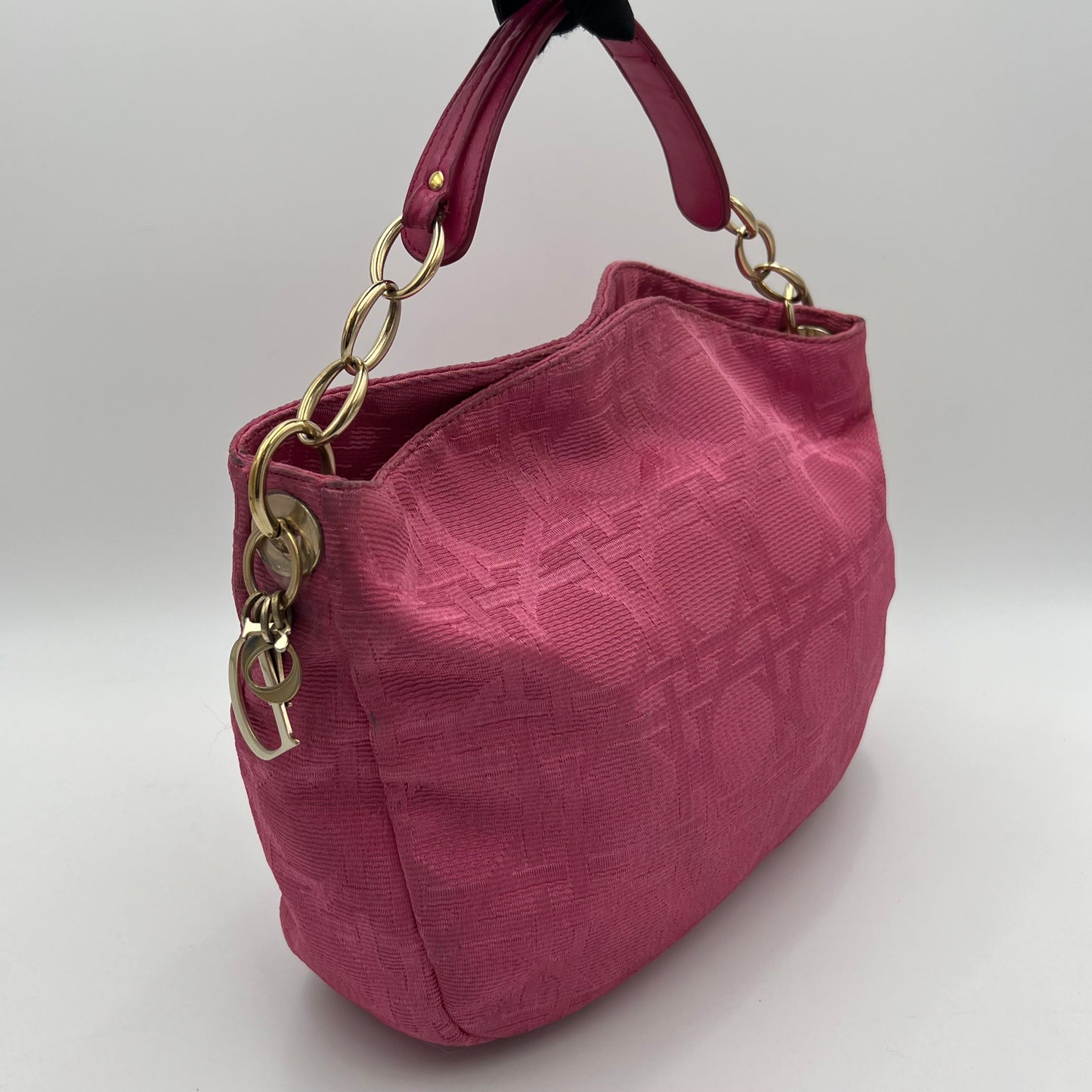 Christian Dior Pink Cannage Canvas Hobo Shoulder Bag