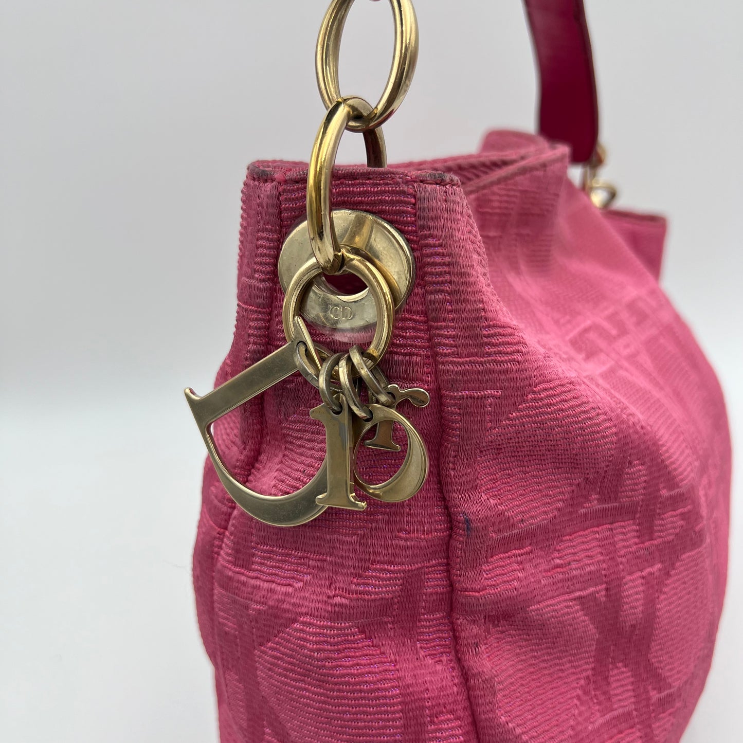 Christian Dior Pink Cannage Canvas Hobo Shoulder Bag