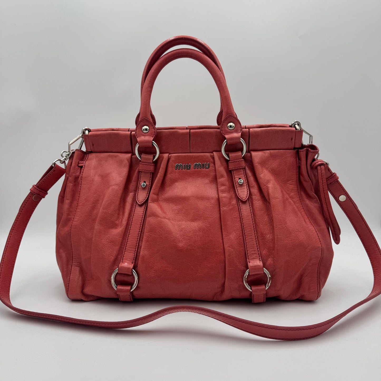Miu Miu Rose Pink Vitello Lux Leather Satchel SHW