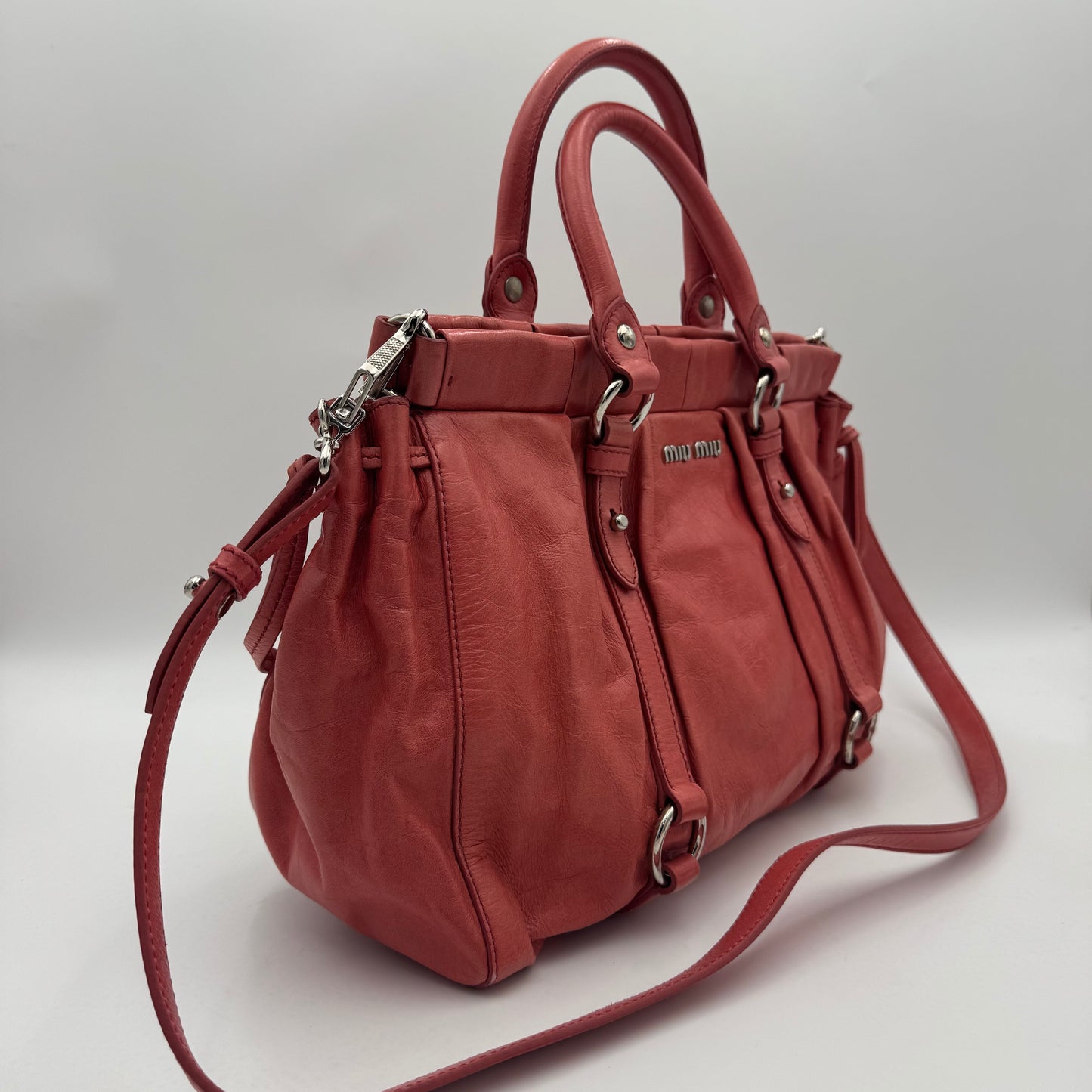 Miu Miu Rose Pink Vitello Lux Leather Satchel SHW