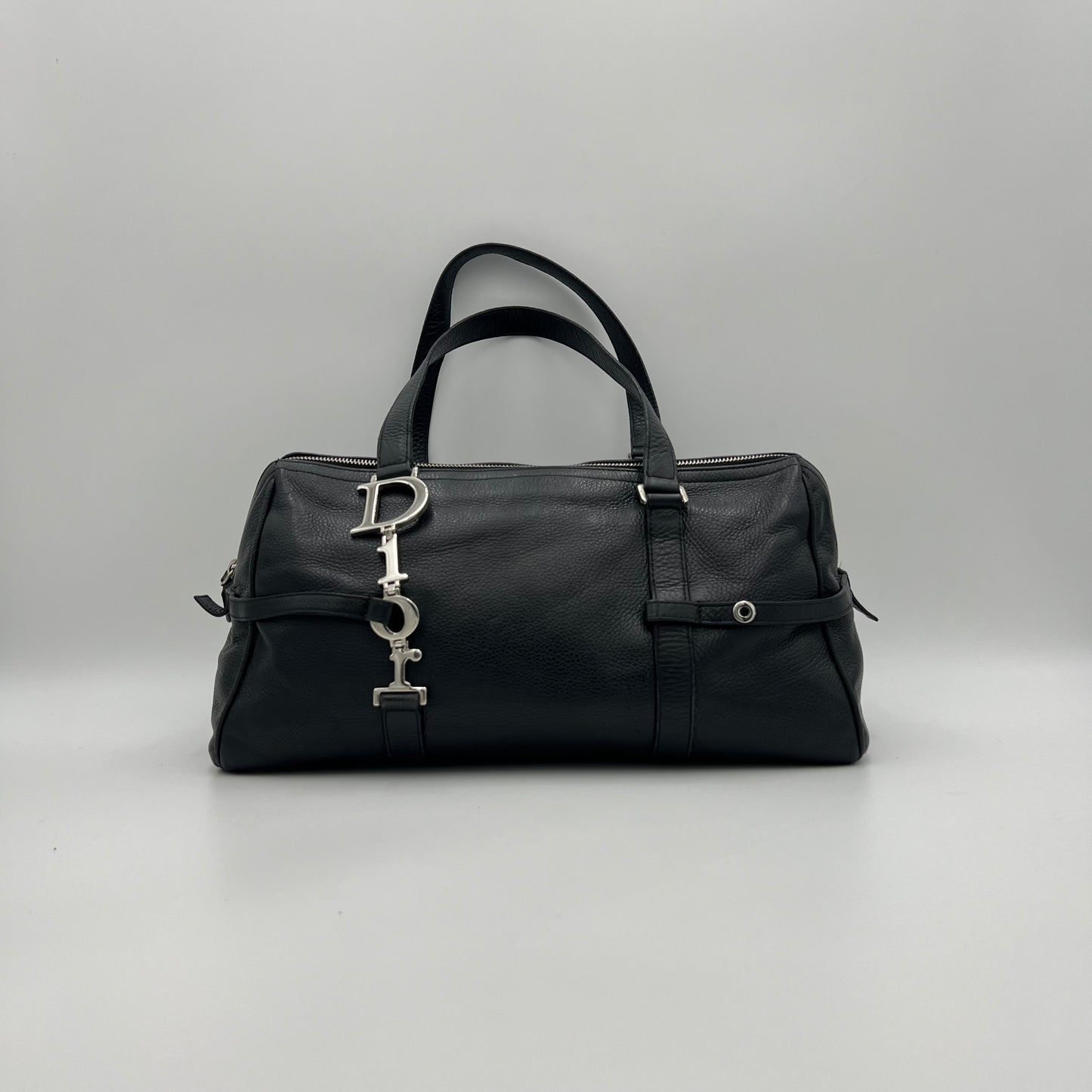 Christian Dior Black Leather Spellout D-Charm Boston