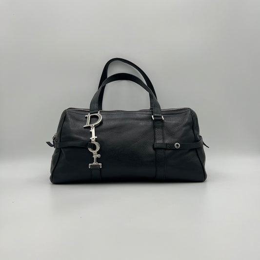Christian Dior Black Leather Spellout D-Charm Boston