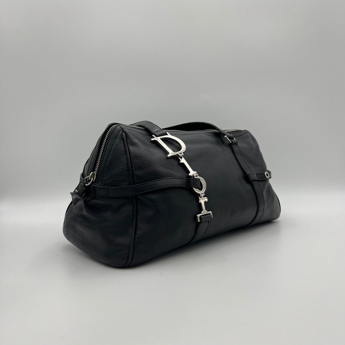 Christian Dior Black Leather Spellout D-Charm Boston