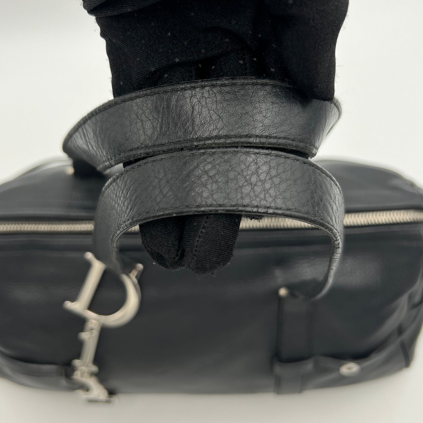 Christian Dior Black Leather Spellout D-Charm Boston